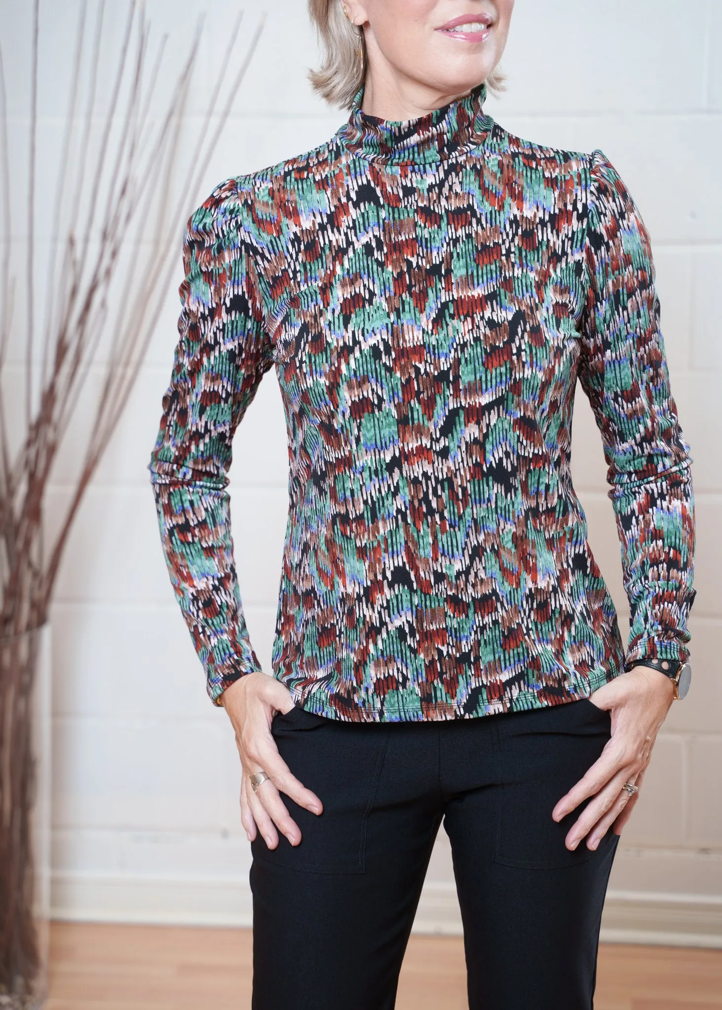 Oula puff sleeve top - crepe knit sold by Studio Dianne