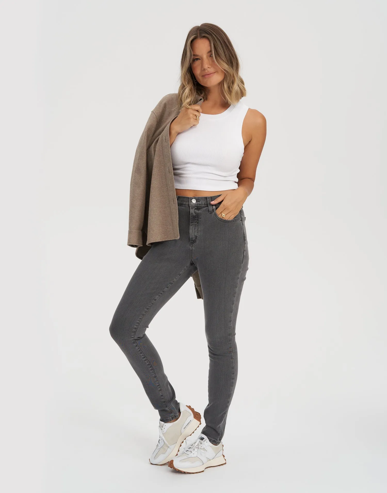 RACHEL SKINNY JEANS / 30" WASHED GREY STEEL sold by Yoga Jeans