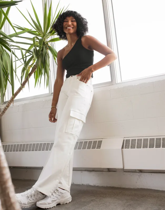 LILY WIDE LEG JEANS / PEARL WHITE CARGO sold by Yoga Jeans