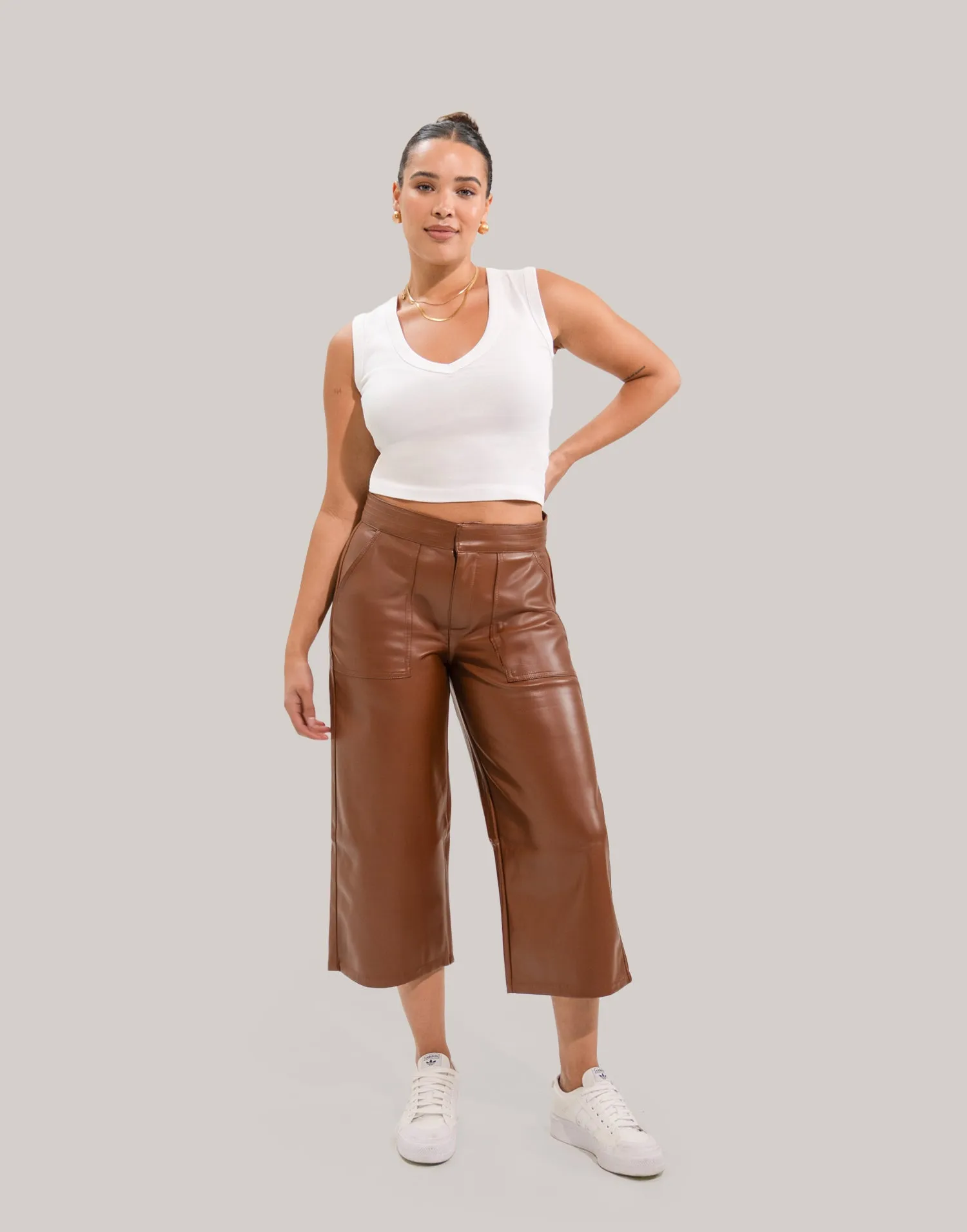 LILY WIDE LEG VEGAN LEATHER PANT / DARK BROWN sold by Yoga Jeans product image thumbnail 2