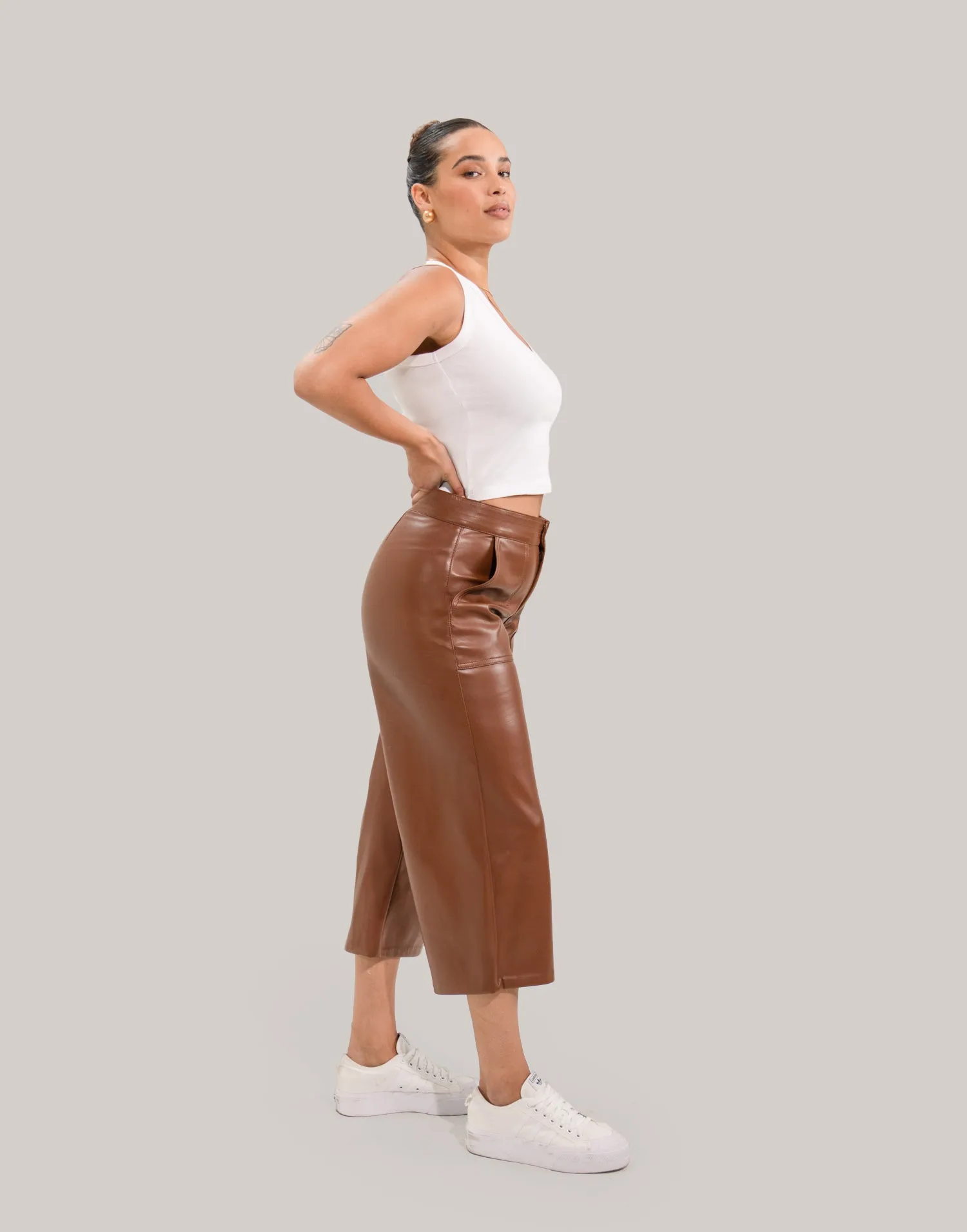 LILY WIDE LEG VEGAN LEATHER PANT / DARK BROWN sold by Yoga Jeans product image thumbnail 3