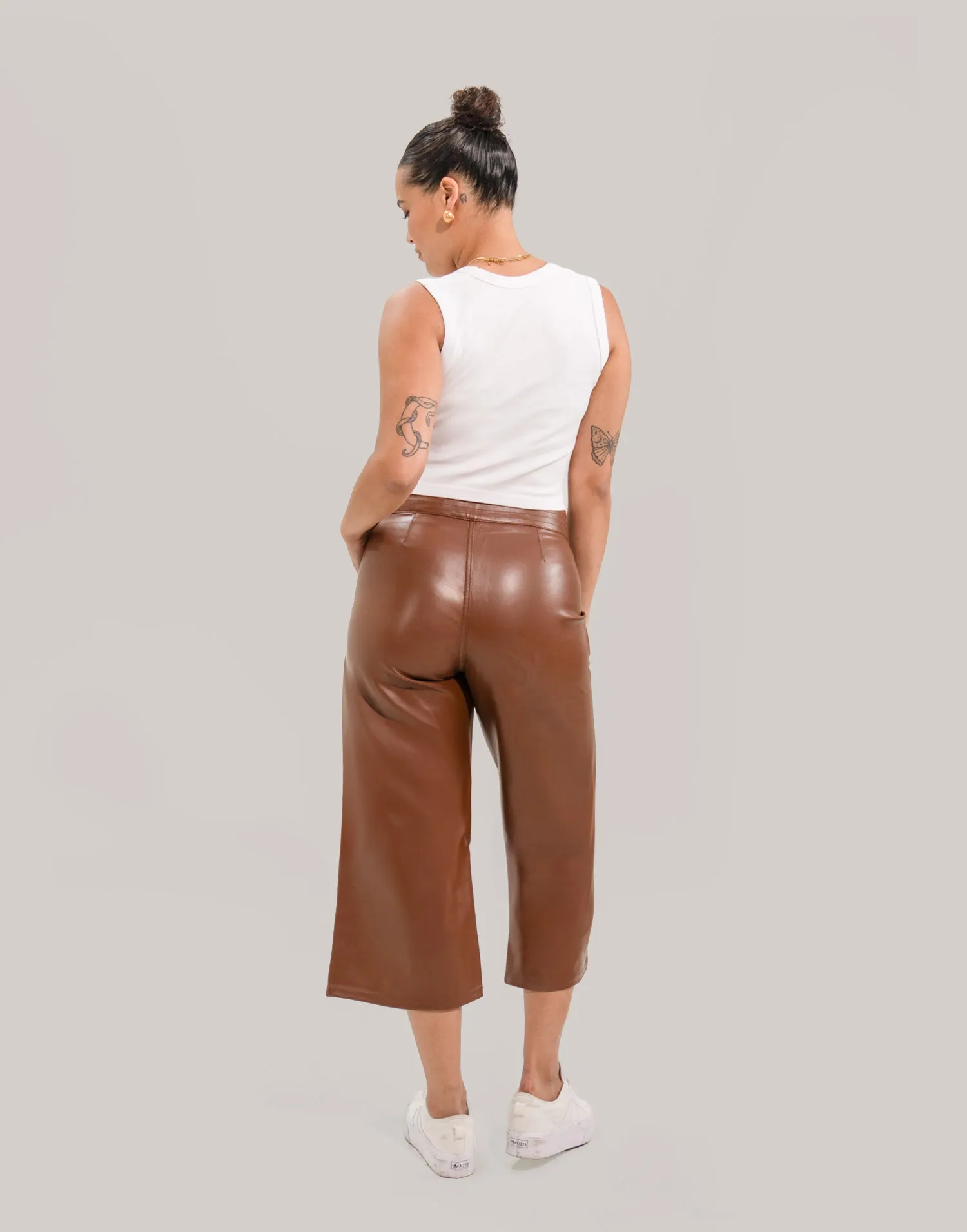 LILY WIDE LEG VEGAN LEATHER PANT / DARK BROWN sold by Yoga Jeans product image thumbnail 4