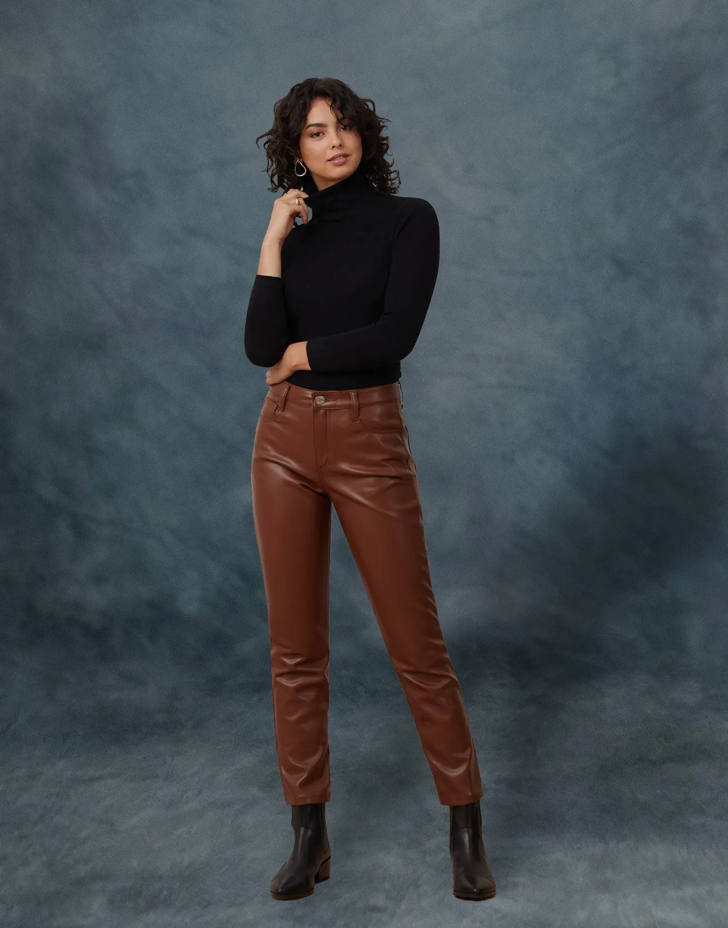 EMILY SLIM VEGAN LEATHER PANT / TAN sold by Yoga Jeans