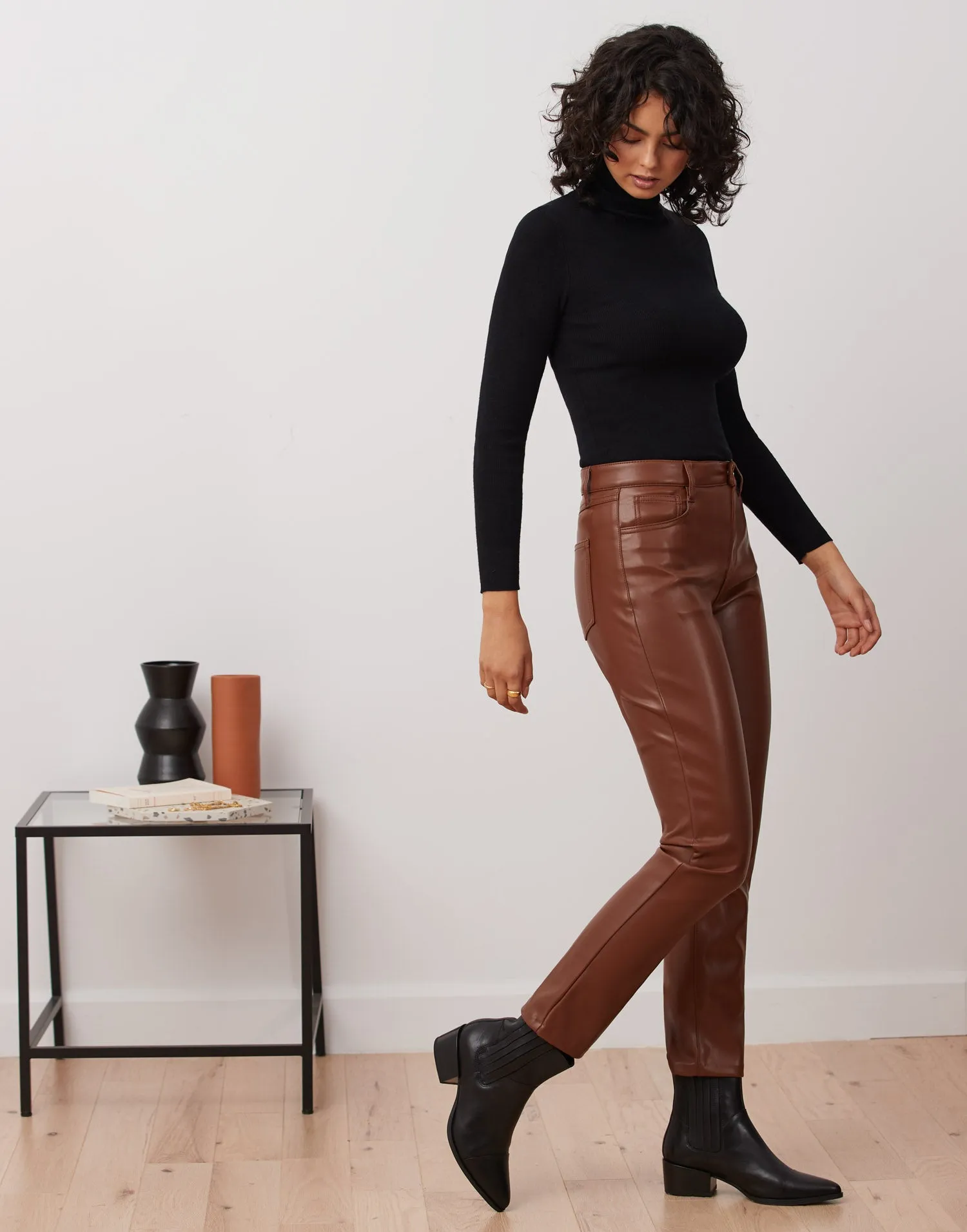 EMILY SLIM VEGAN LEATHER PANT / TAN sold by Yoga Jeans product image thumbnail 3