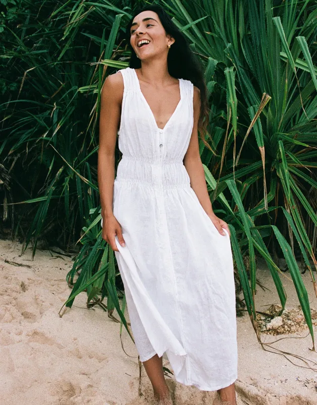 LUNA MIDI LINEN DRESS / WHITE sold by Yoga Jeans