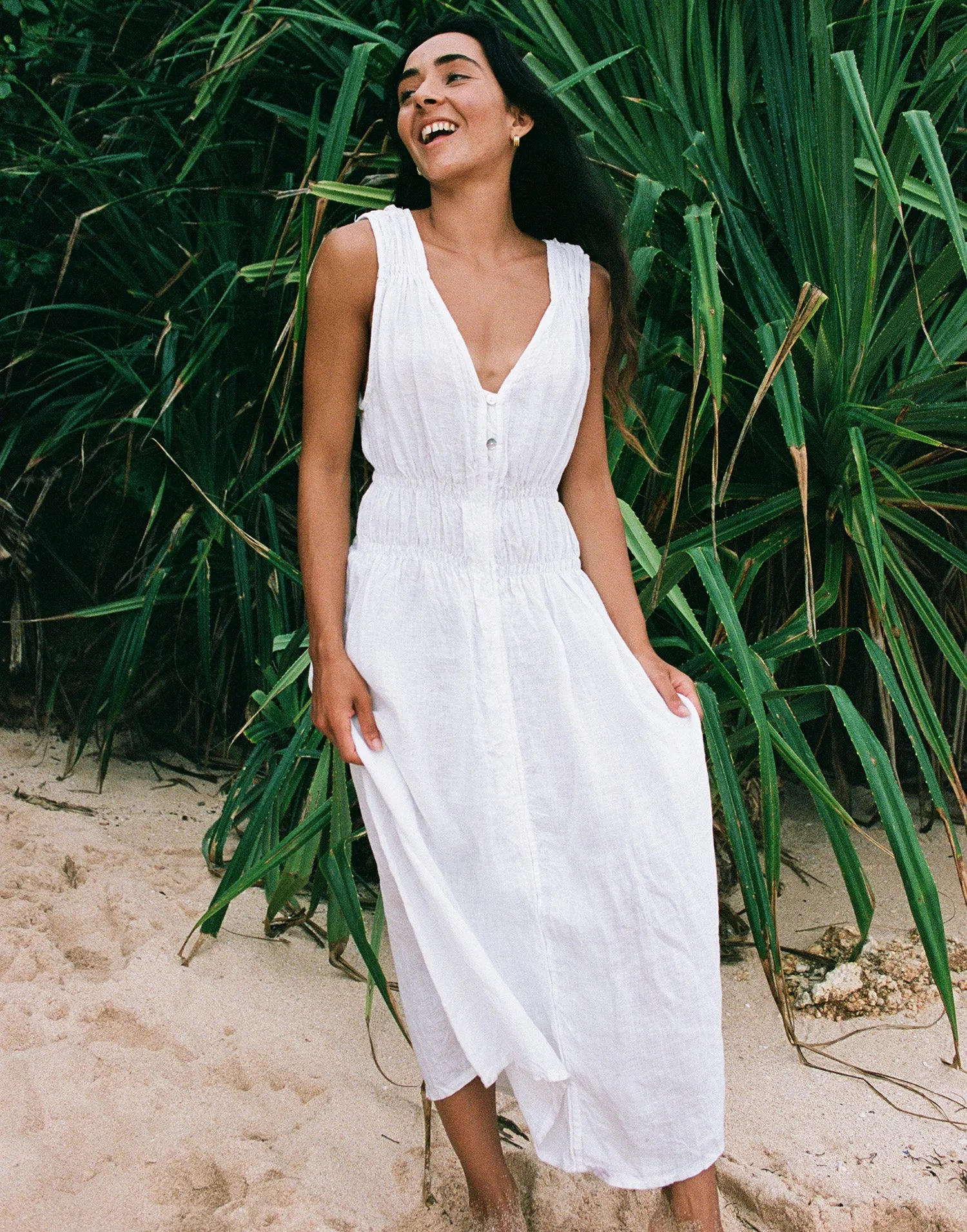 LUNA MIDI LINEN DRESS / WHITE sold by Yoga Jeans