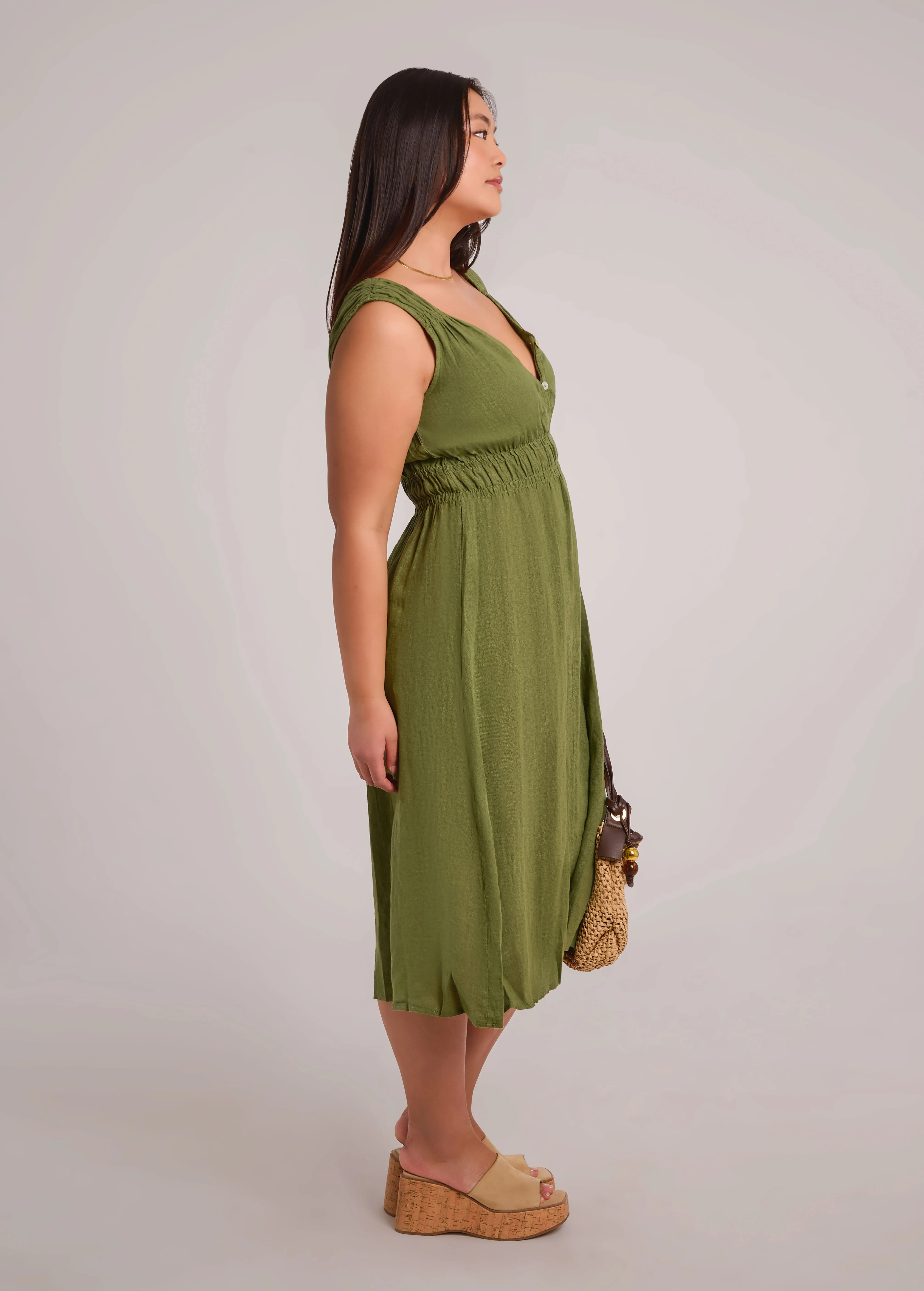 LUNA MIDI LINEN DRESS / MOSS sold by Yoga Jeans product image thumbnail 3
