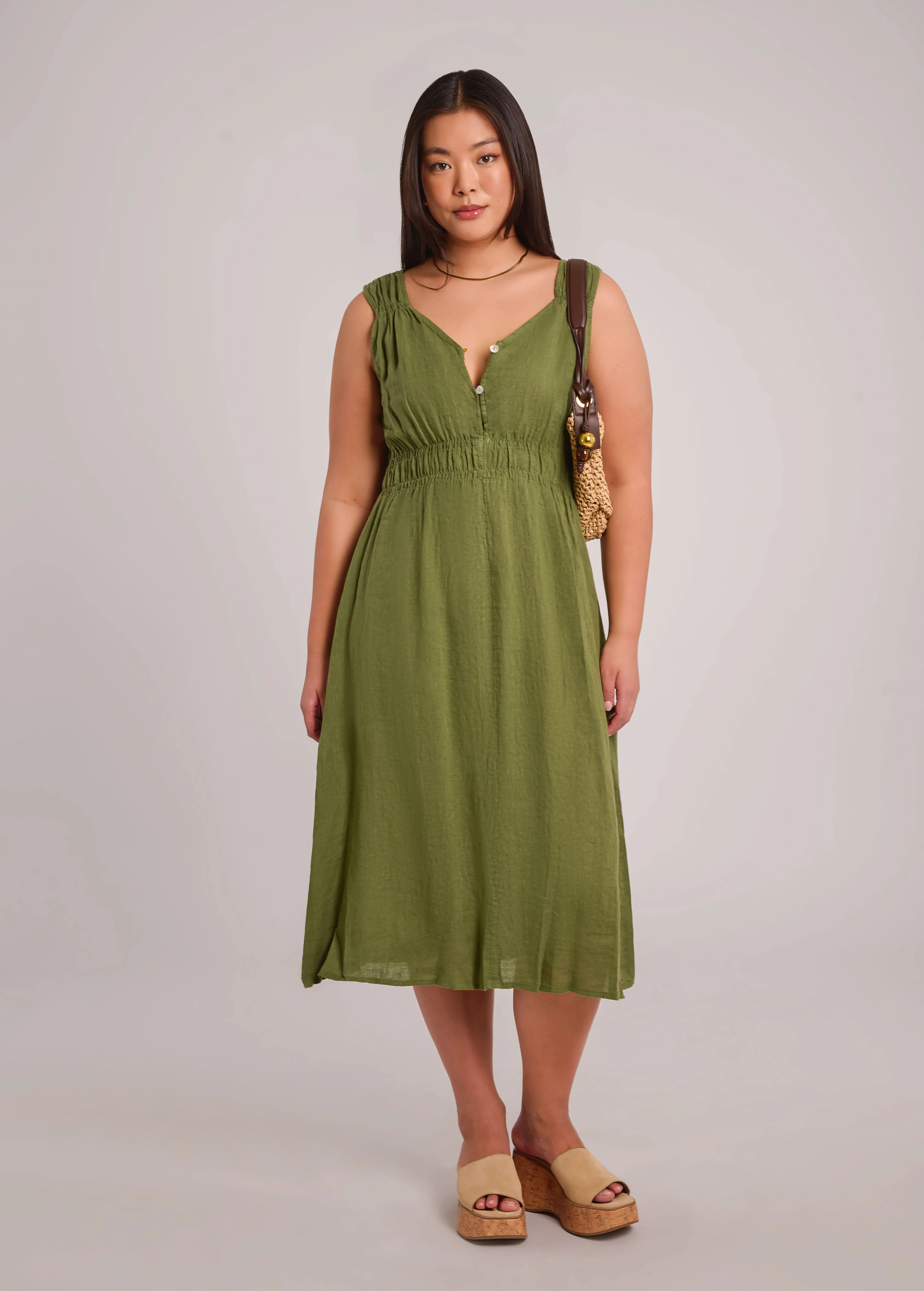 LUNA MIDI LINEN DRESS / MOSS sold by Yoga Jeans product image thumbnail 2