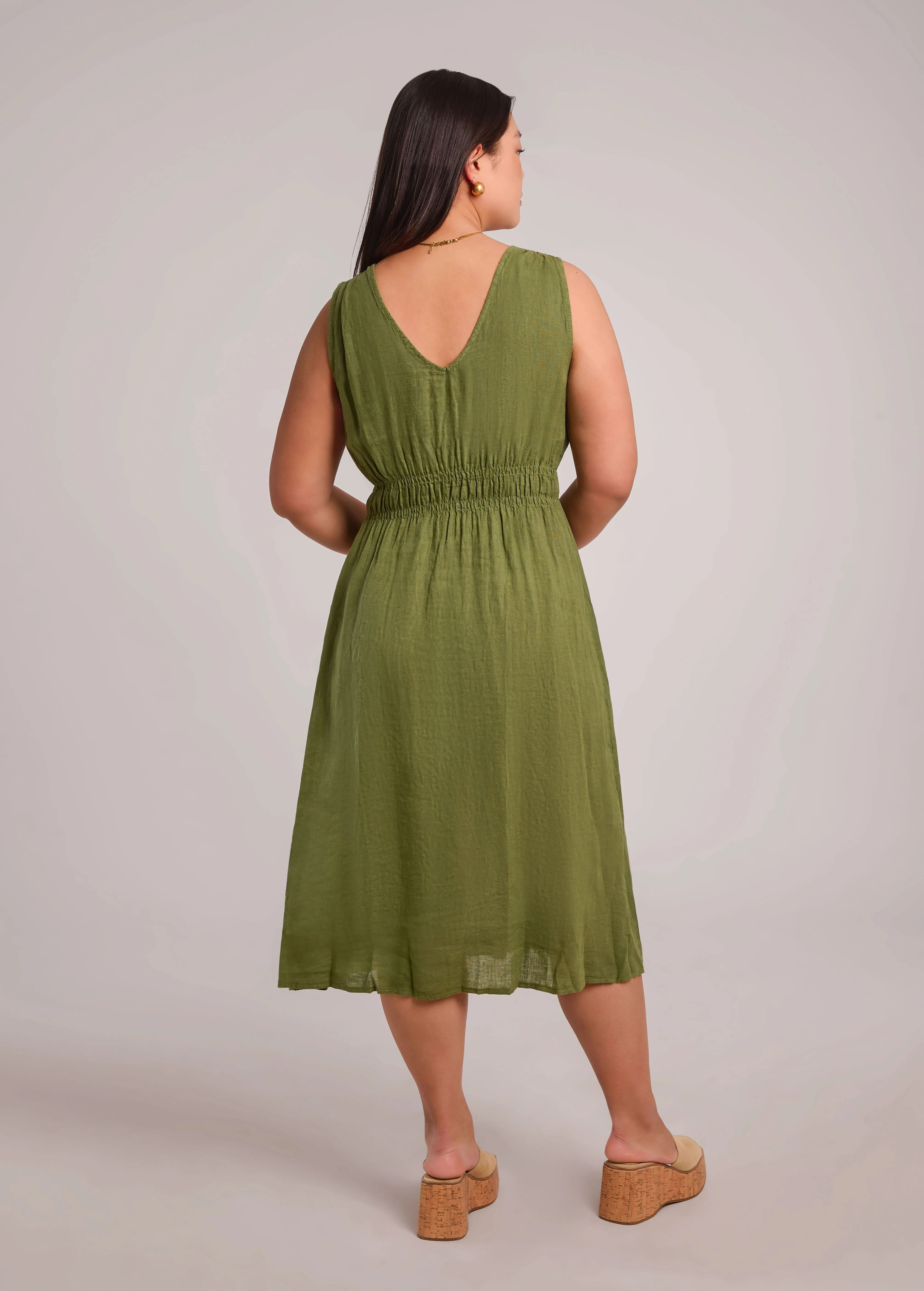 LUNA MIDI LINEN DRESS / MOSS sold by Yoga Jeans product image thumbnail 4
