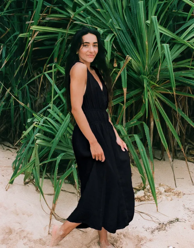 LUNA MIDI LINEN DRESS / BLACK sold by Yoga Jeans