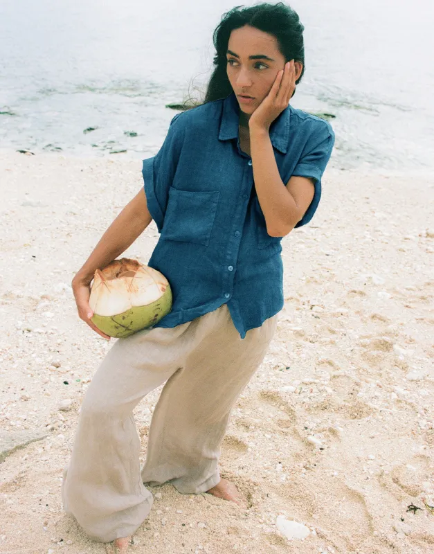 REMI OVERSIZED LINEN SHIRT / DENIM sold by Yoga Jeans