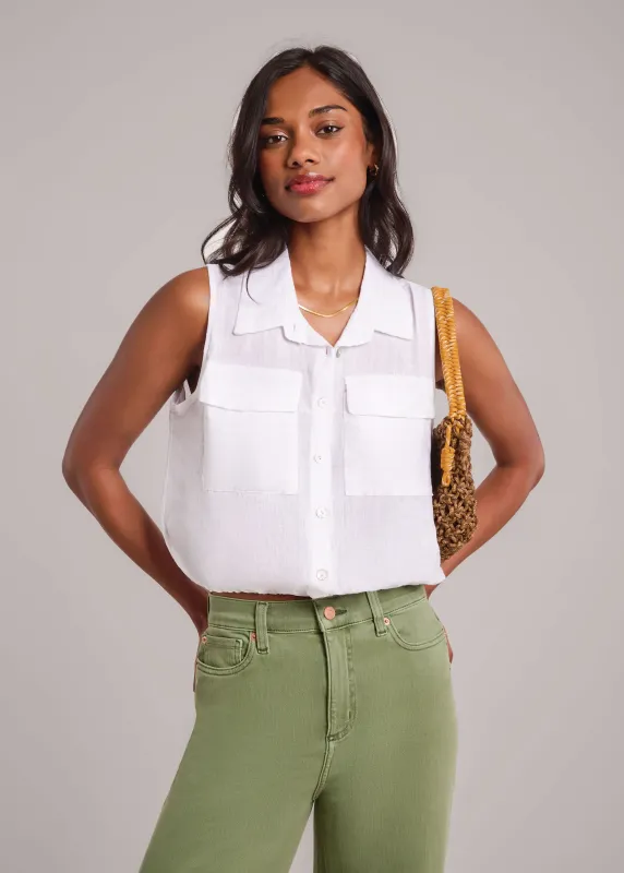 SOL LINEN SLEEVELESS VEST / WHITE sold by Yoga Jeans