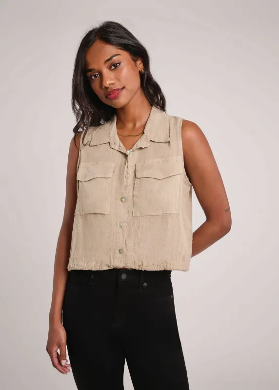 SOL LINEN SLEEVELESS VEST / SAND DUNE made by Yoga Jeans