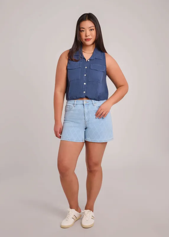 SOL LINEN SLEEVELESS VEST / DENIM sold by Yoga Jeans