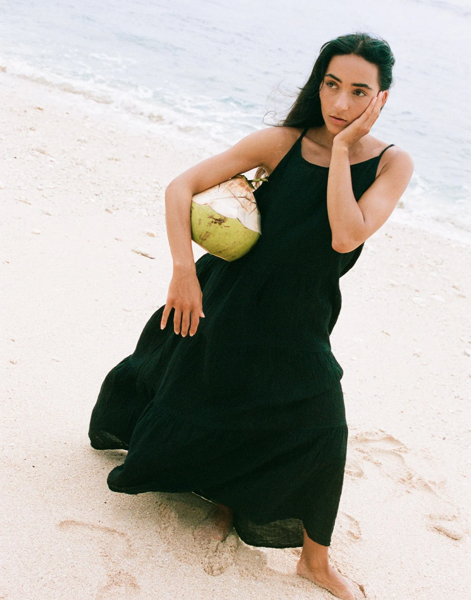 OPHELIA ANKLE GRAZING LINEN DRESS / BLACK sold by Yoga Jeans