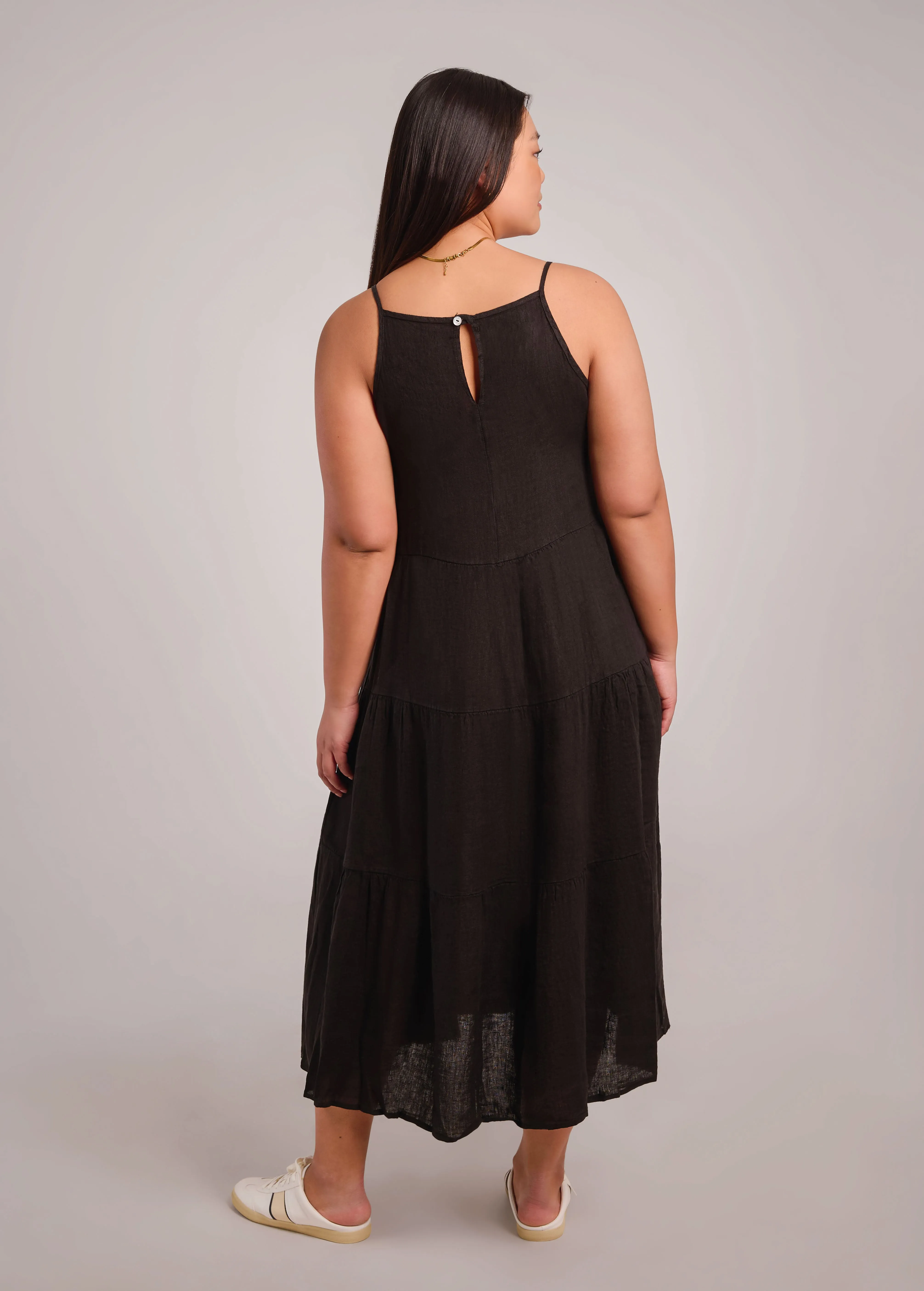OPHELIA ANKLE GRAZING LINEN DRESS / BLACK sold by Yoga Jeans product image thumbnail 4
