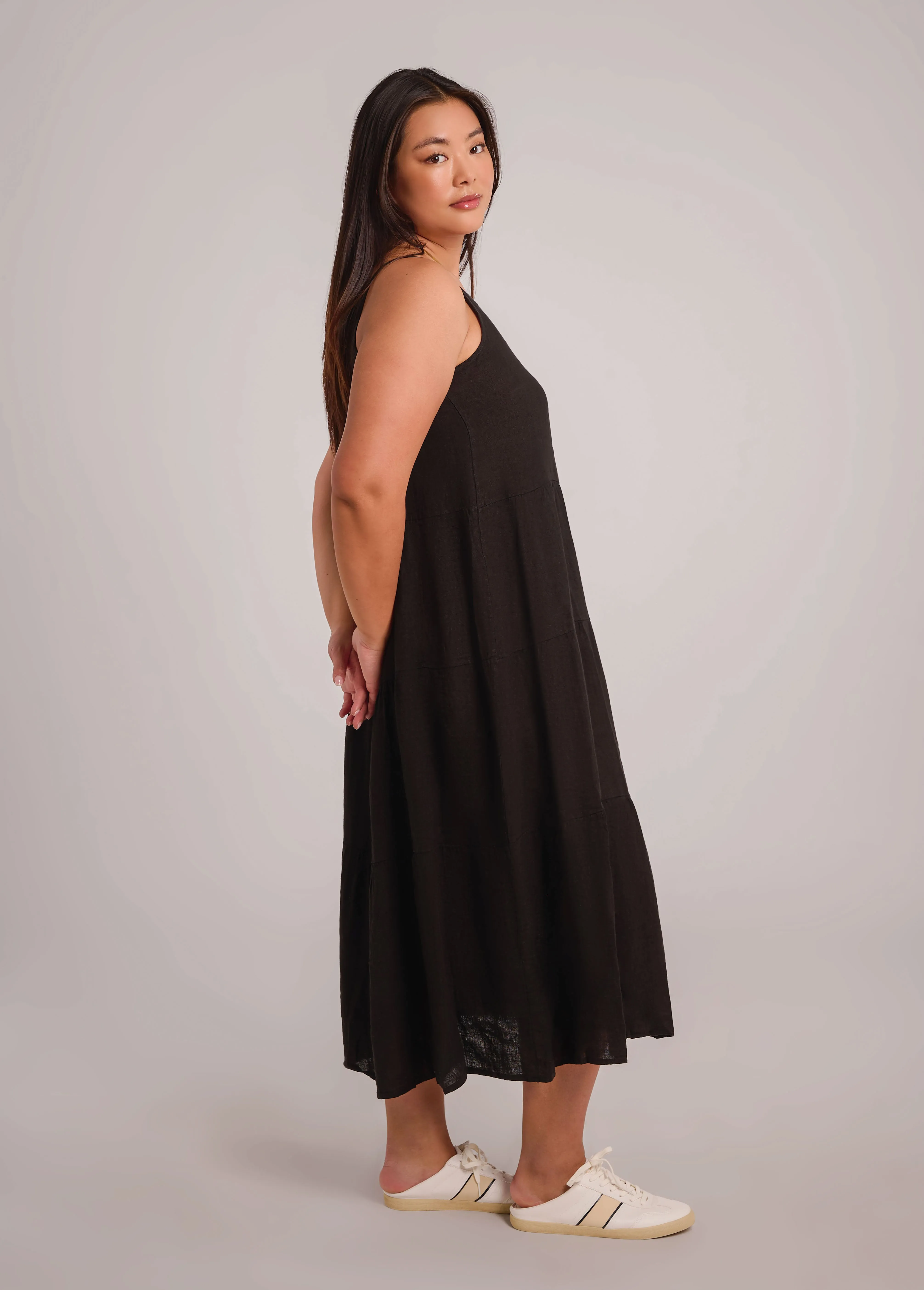OPHELIA ANKLE GRAZING LINEN DRESS / BLACK sold by Yoga Jeans product image thumbnail 3
