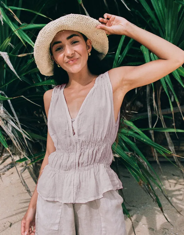 ELOISE V-NECK LINEN TANK TOP / SAND DUNE sold by Yoga Jeans