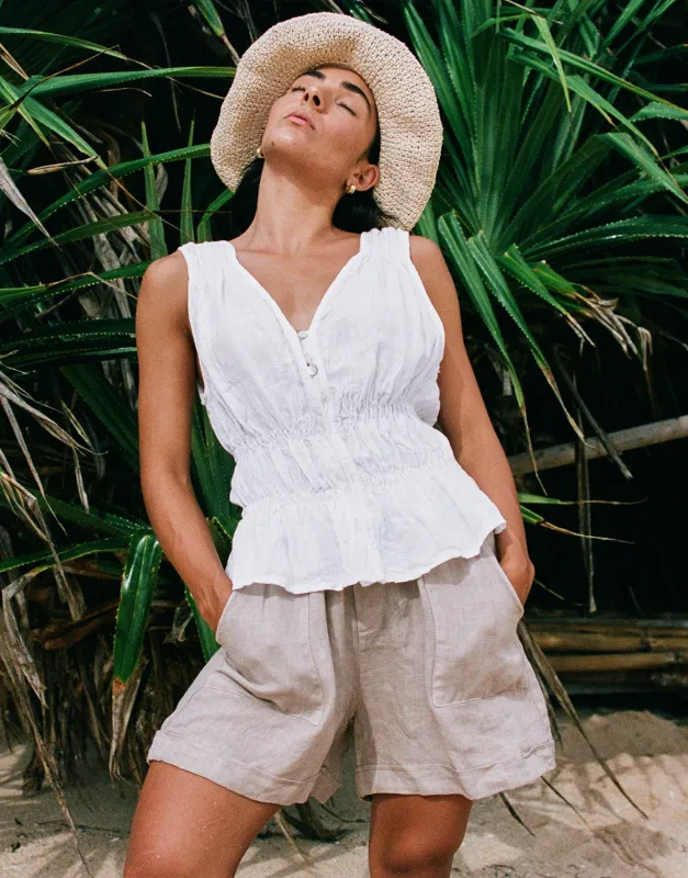 WILLA WIDE LEG LINEN SHORTS / SAND DUNE sold by Yoga Jeans