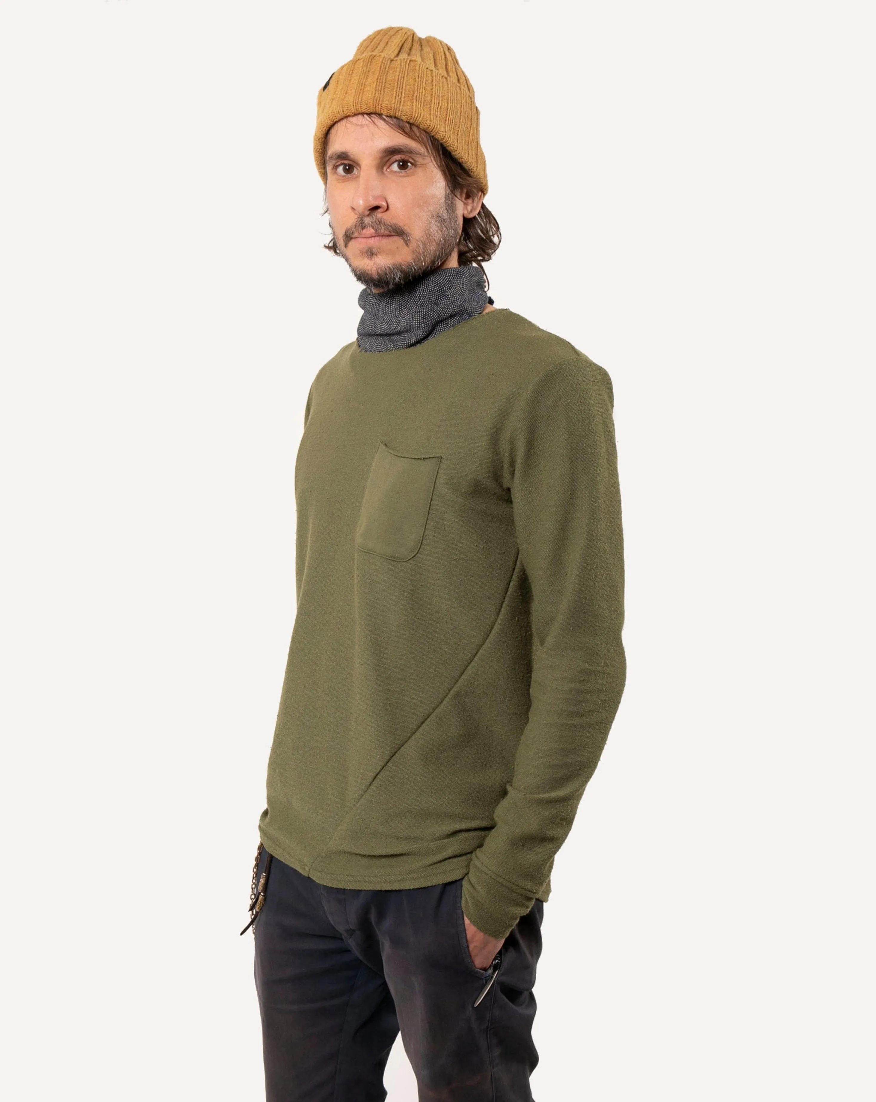 Long Sleeve Pocket Tee | Two-Tone Olive Terry sold by 18 Waits product image thumbnail 2