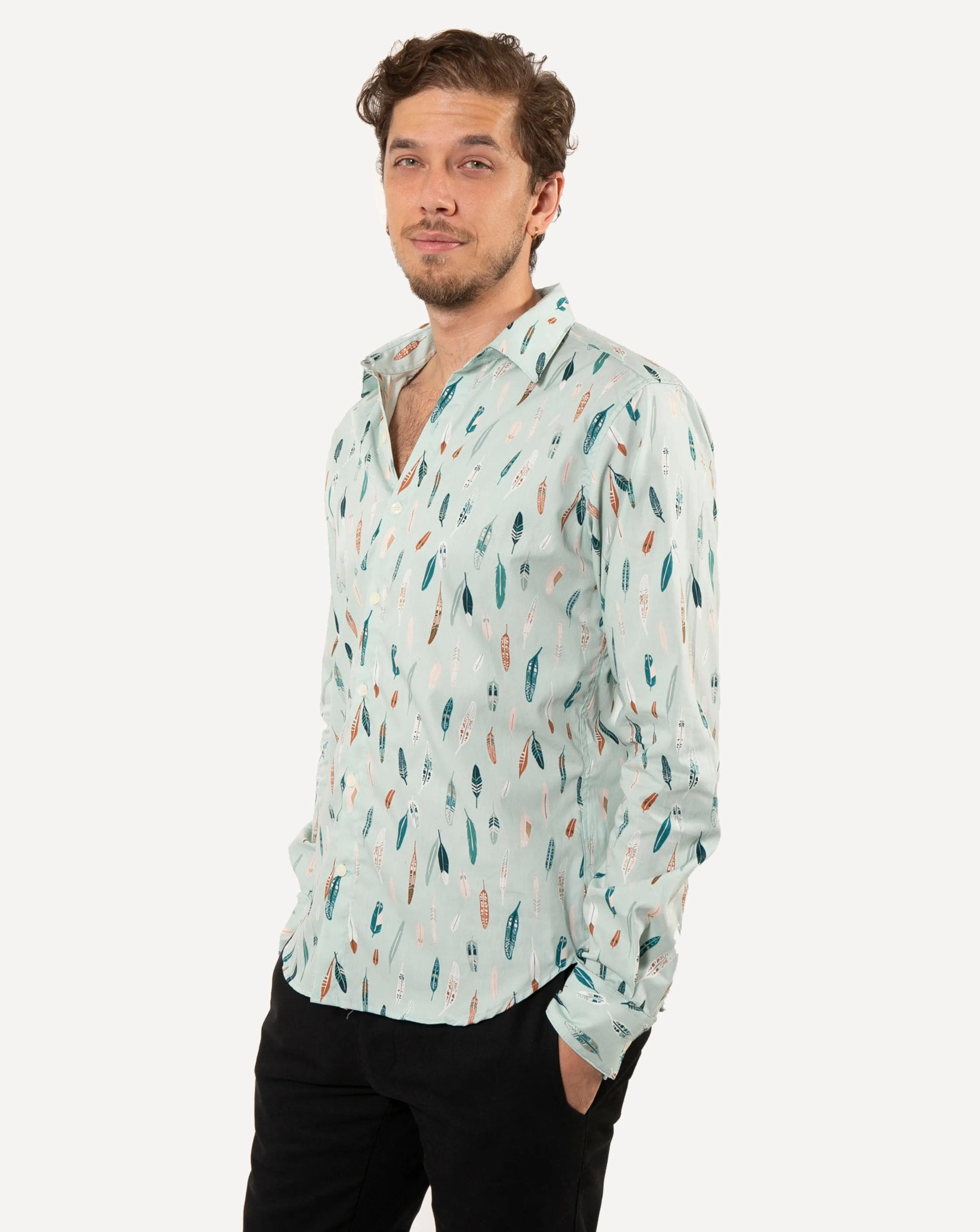 Long Sleeve Dylan Shirt | Metallic Feathers sold by 18 Waits product image thumbnail 2