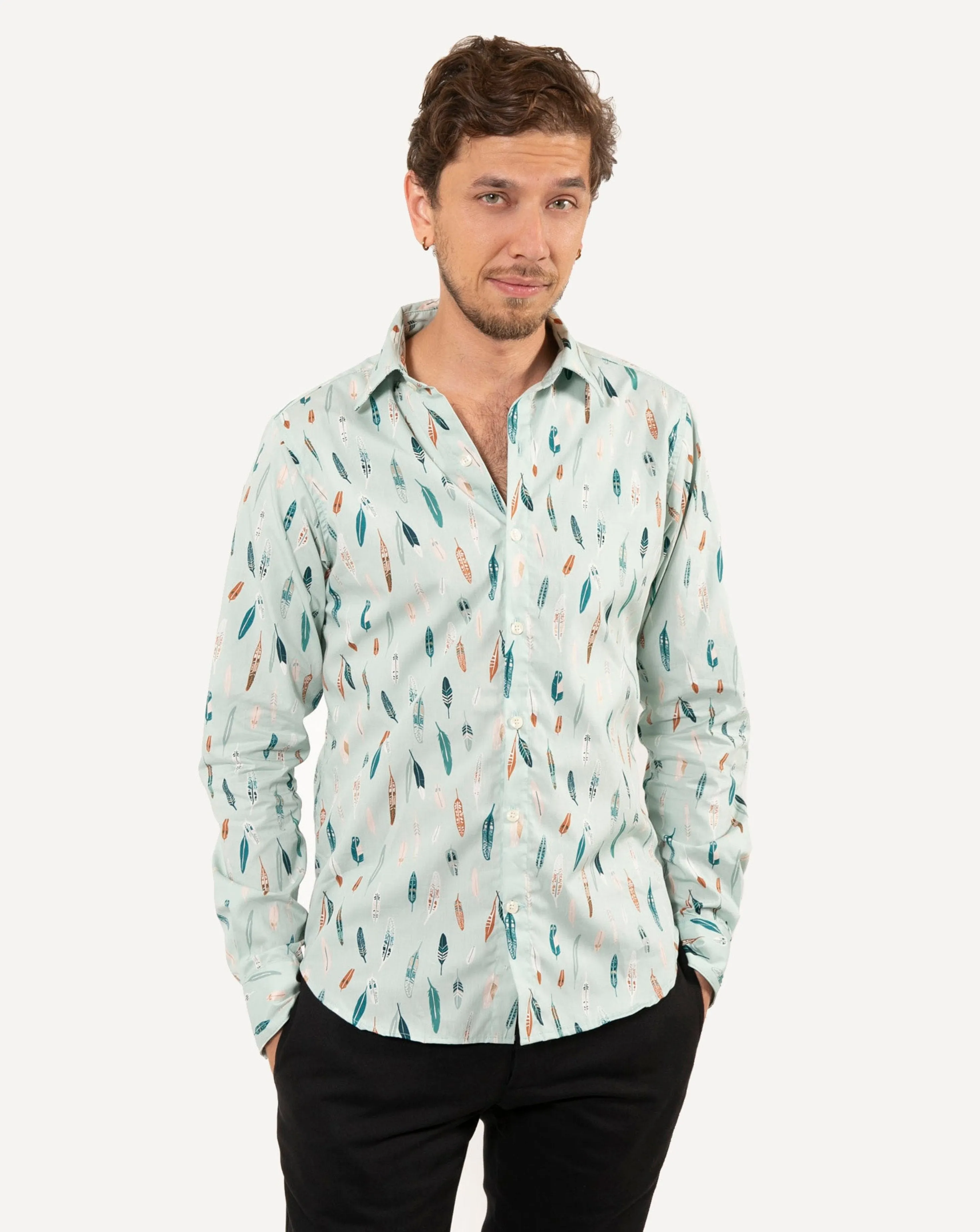 Long Sleeve Dylan Shirt | Metallic Feathers sold by 18 Waits