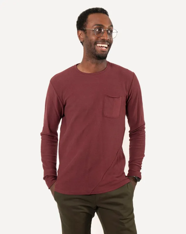 Long Sleeve Pocket Tee | Two-Tone Maroon Terry sold by 18 Waits