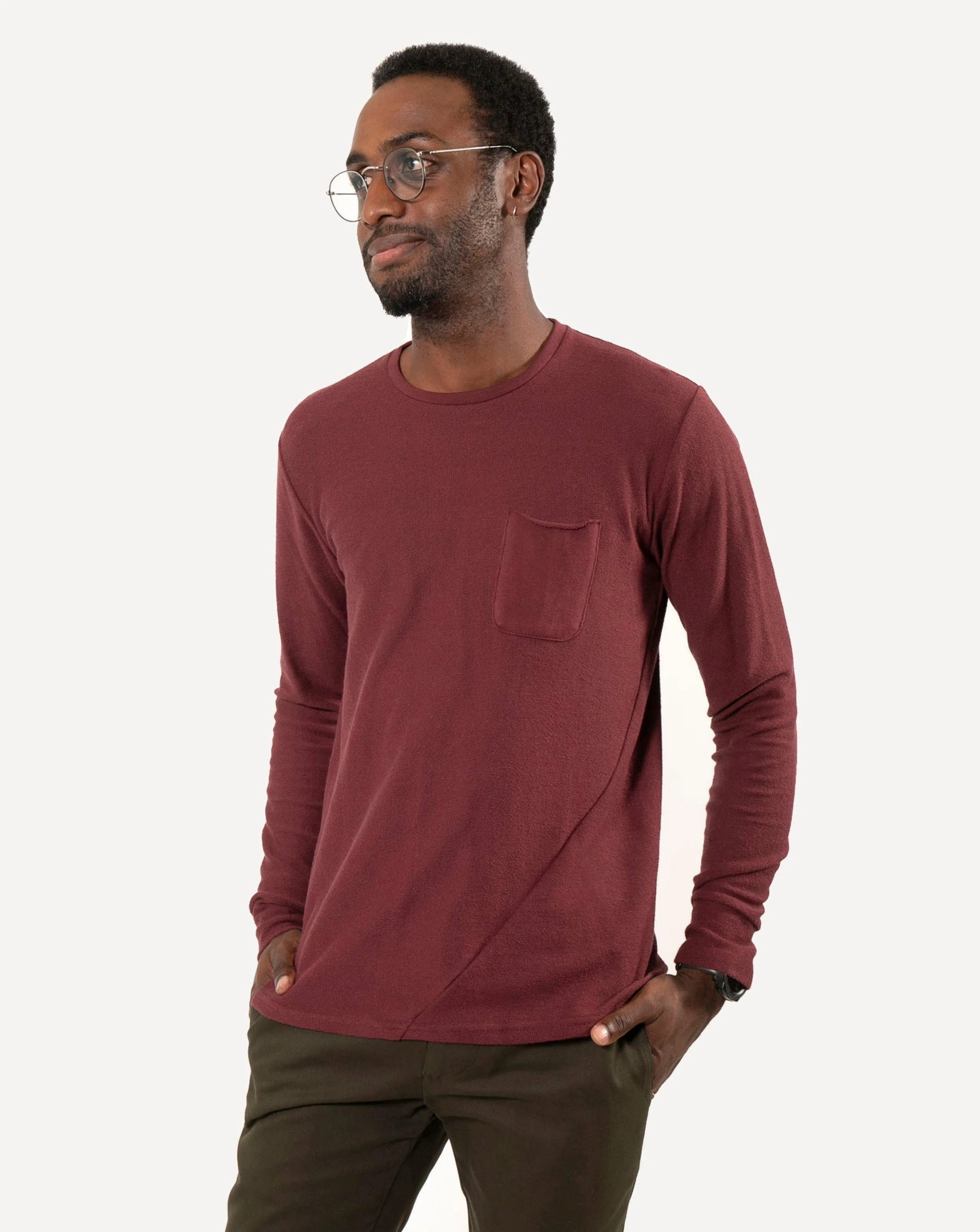 Long Sleeve Pocket Tee | Two-Tone Maroon Terry sold by 18 Waits product image thumbnail 2
