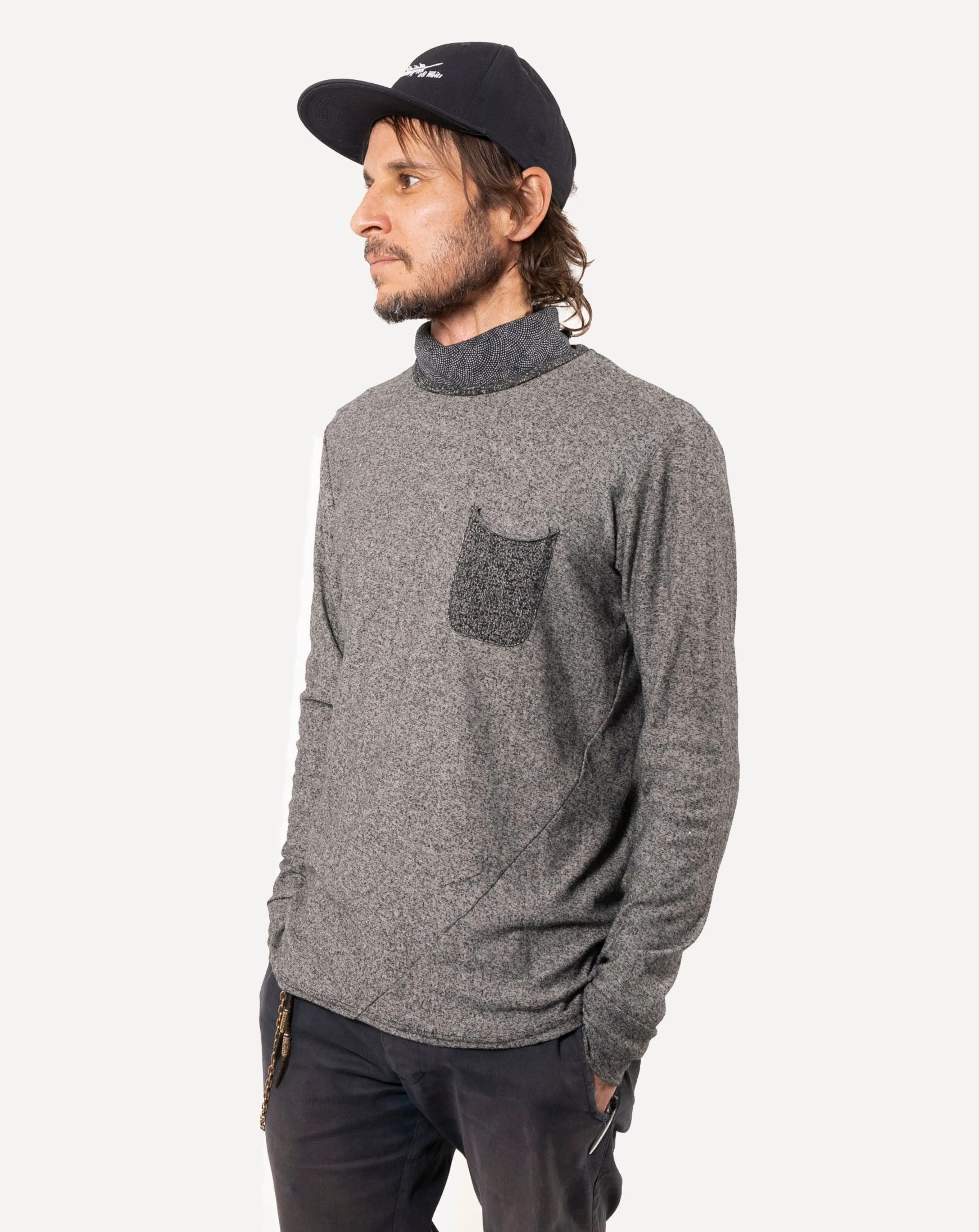 Long Sleeve Pocket Tee | Two-Tone B+W Fleece sold by 18 Waits product image thumbnail 2