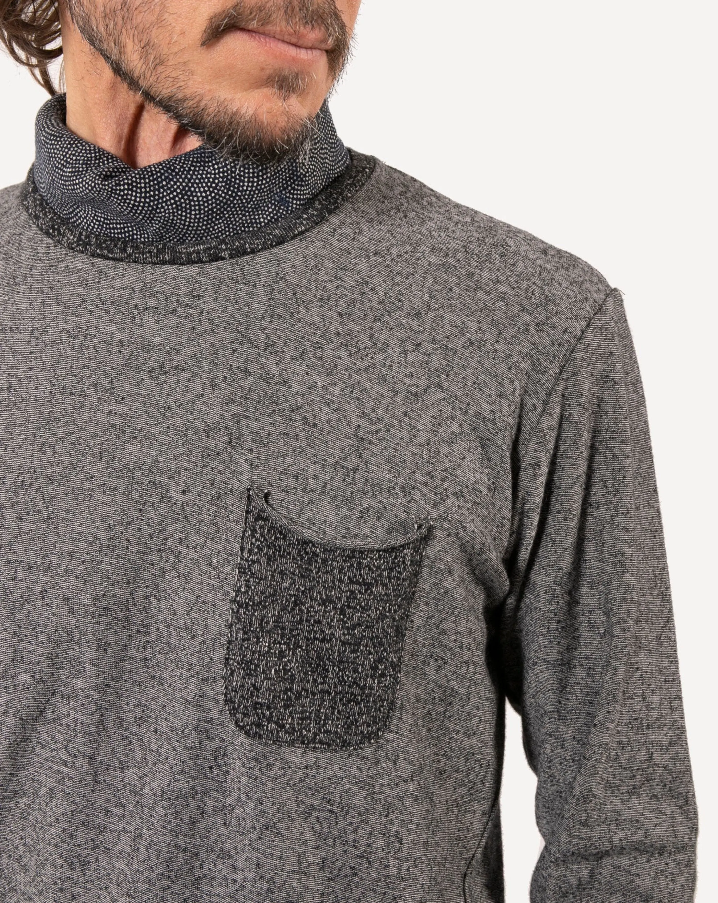 Long Sleeve Pocket Tee | Two-Tone B+W Fleece sold by 18 Waits product image thumbnail 4