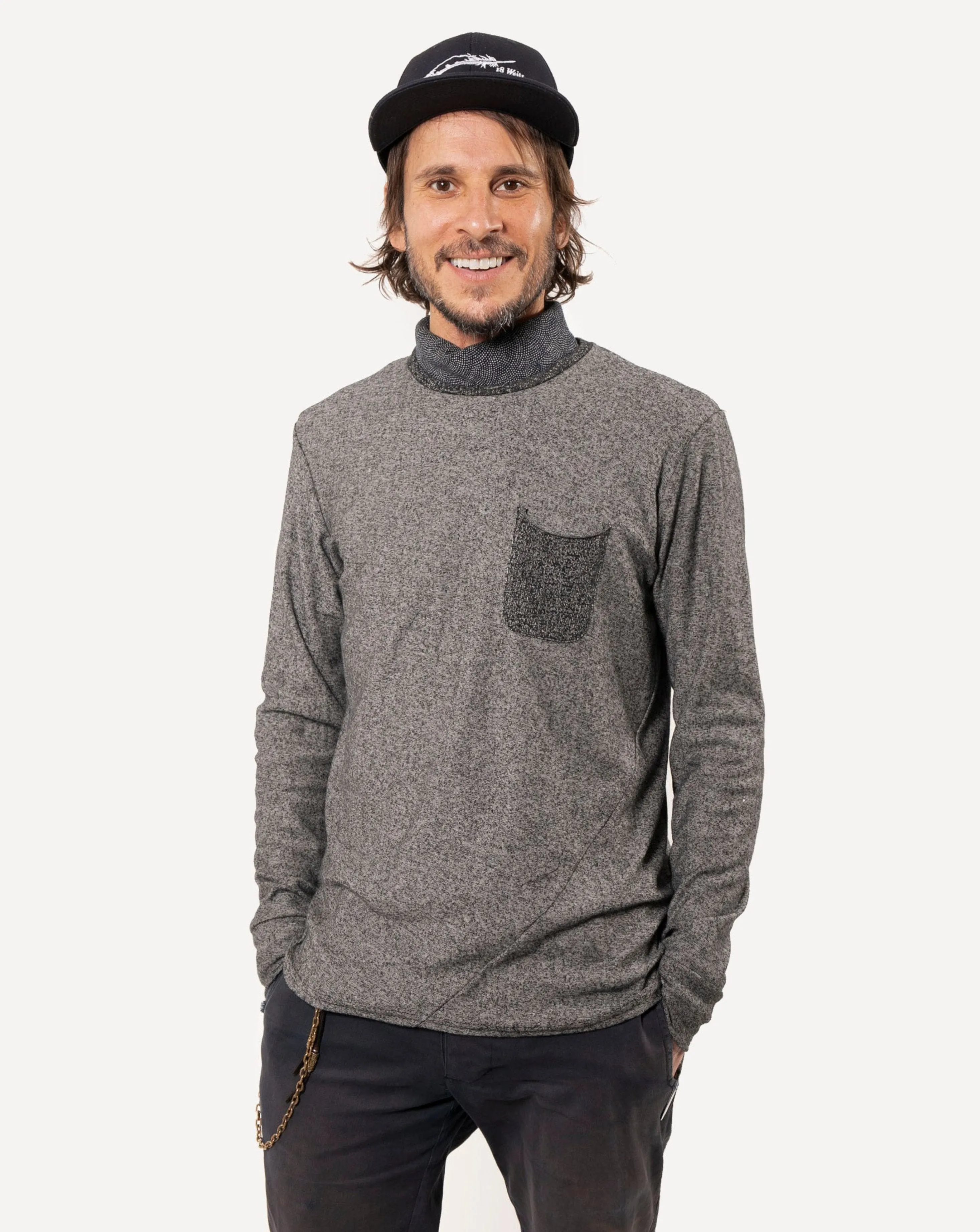 Long Sleeve Pocket Tee | Two-Tone B+W Fleece sold by 18 Waits