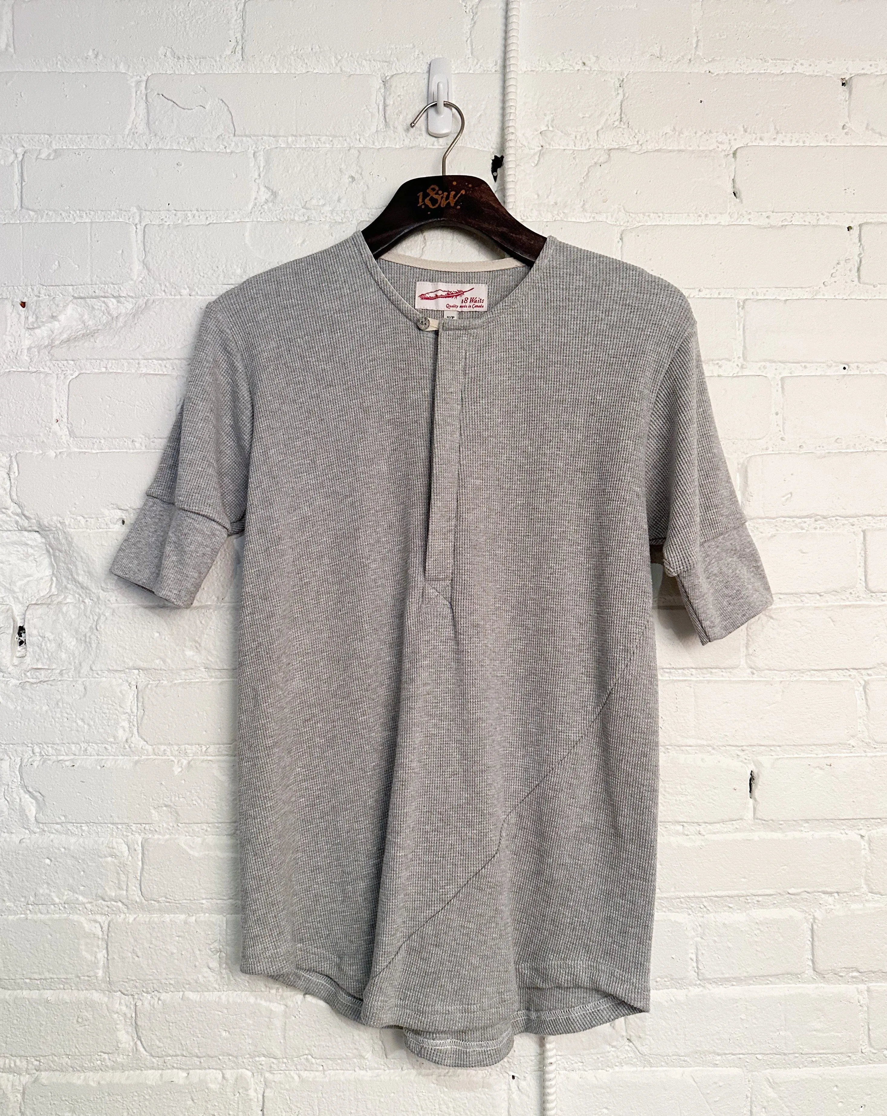 Vintage Hitchhiker Henley | Organic | Light Grey Micro Waffle sold by 18 Waits