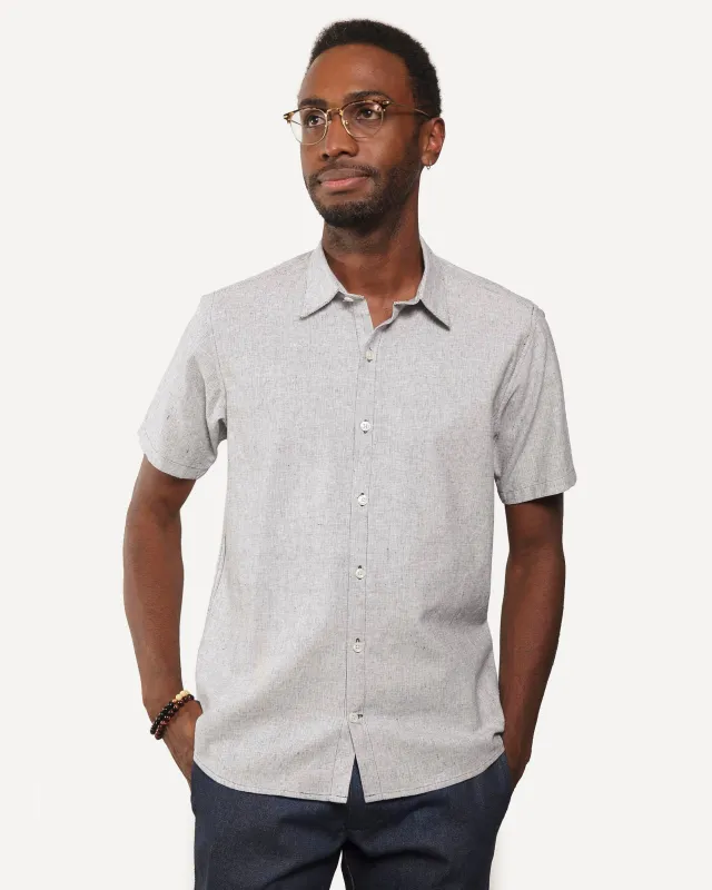 Short Sleeve Dylan Shirt | Indigo Linen Hatches sold by 18 Waits