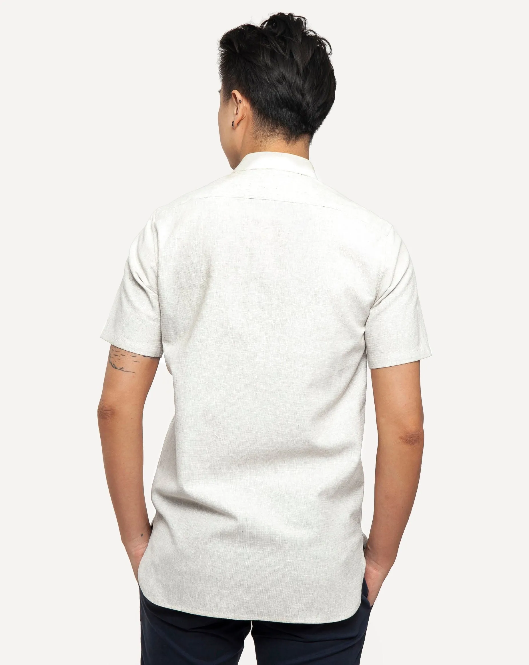 Short Sleeve Dylan Shirt | White Linen Hatches sold by 18 Waits product image thumbnail 3
