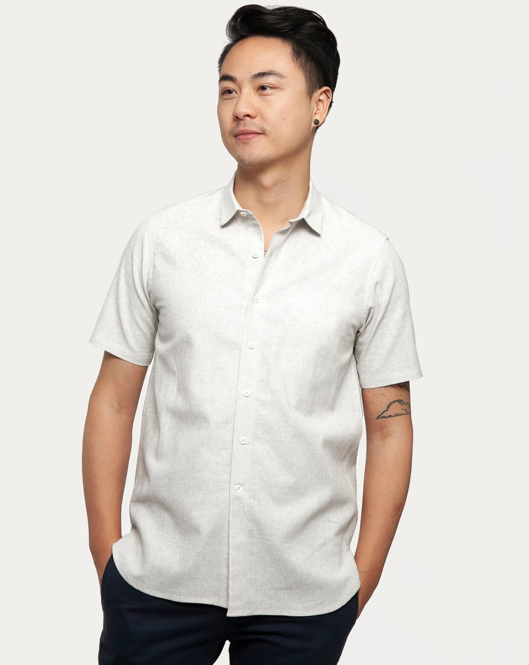 Short Sleeve Dylan Shirt | White Linen Hatches sold by 18 Waits product image thumbnail 2