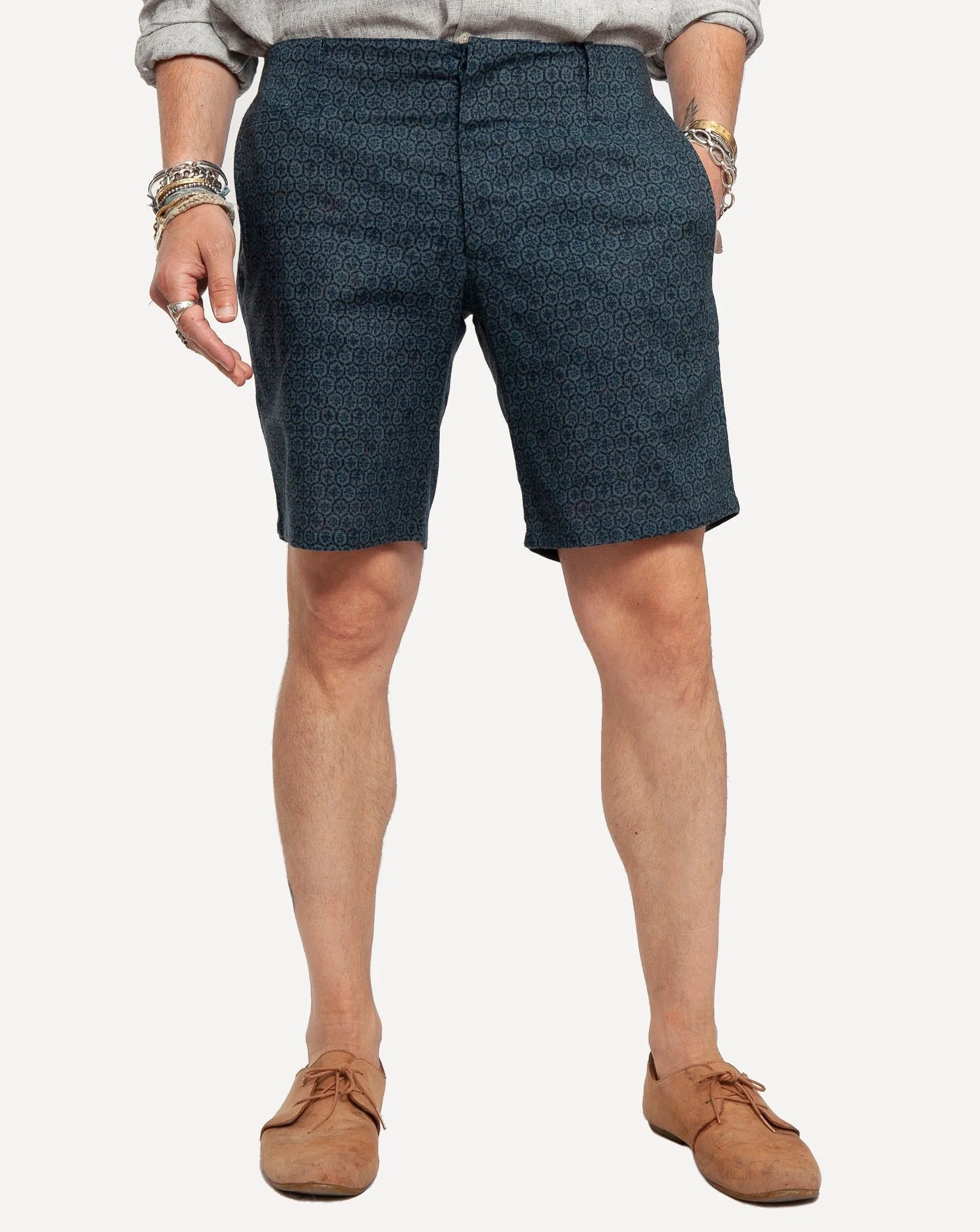 Signature Shorts | Flower Rounds - Faded Indigo sold by 18 Waits