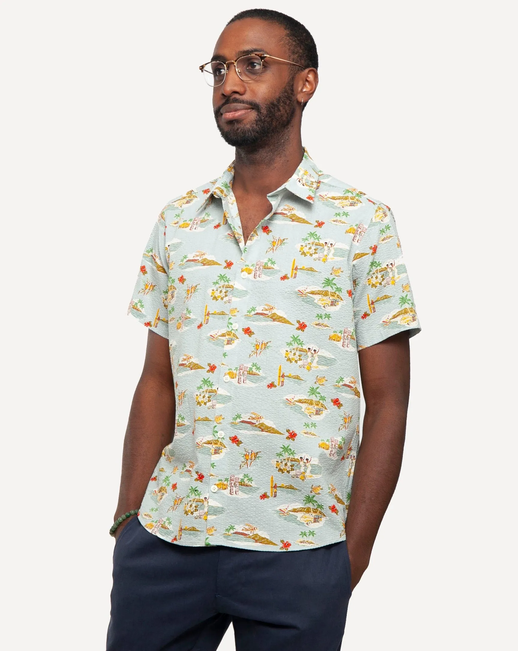 Short Sleeve Dylan Shirt | Aloha - Light Blue sold by 18 Waits product image thumbnail 2