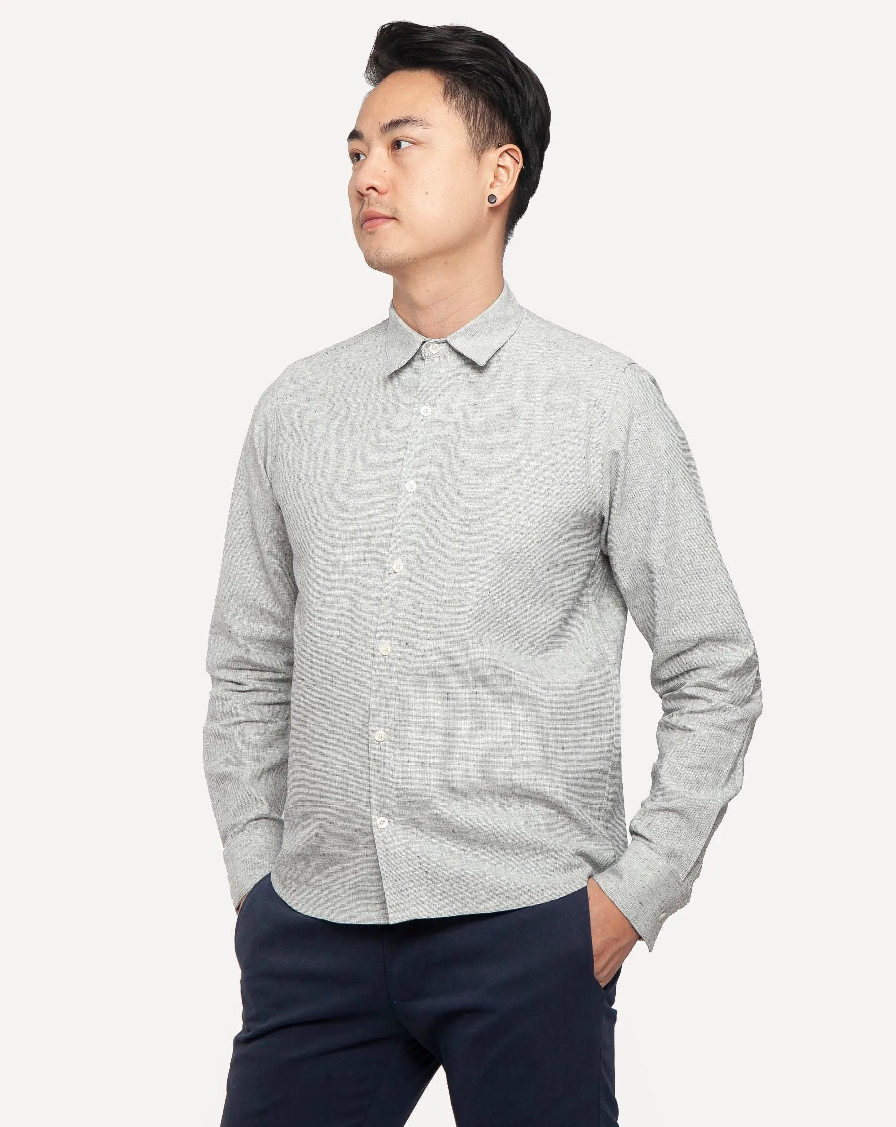 Long Sleeve Dylan Shirt | Indigo Linen Hatches sold by 18 Waits product image thumbnail 2
