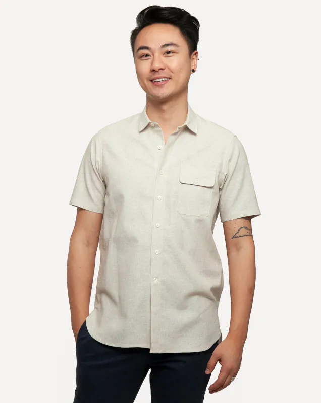 Short Sleeve Neuwirth Shirt | Natural Linen Hatches sold by 18 Waits