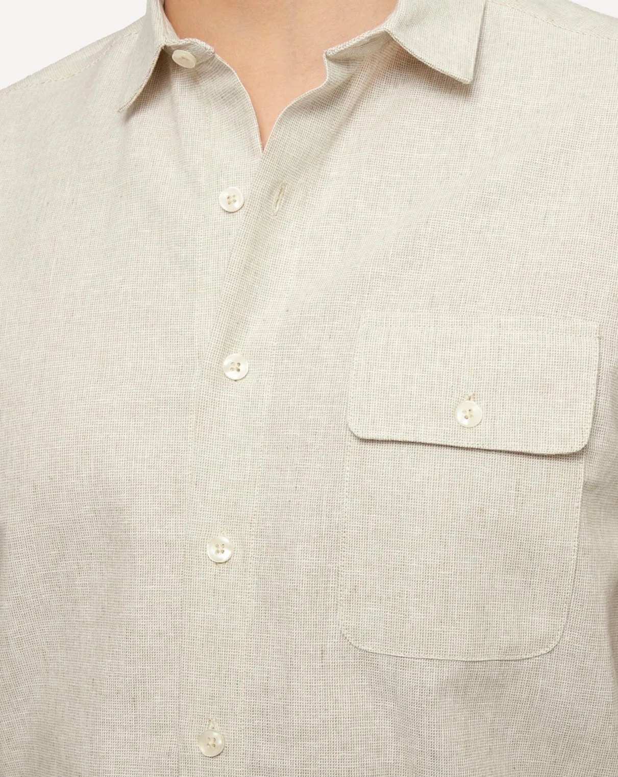 Short Sleeve Neuwirth Shirt | Natural Linen Hatches sold by 18 Waits product image thumbnail 3