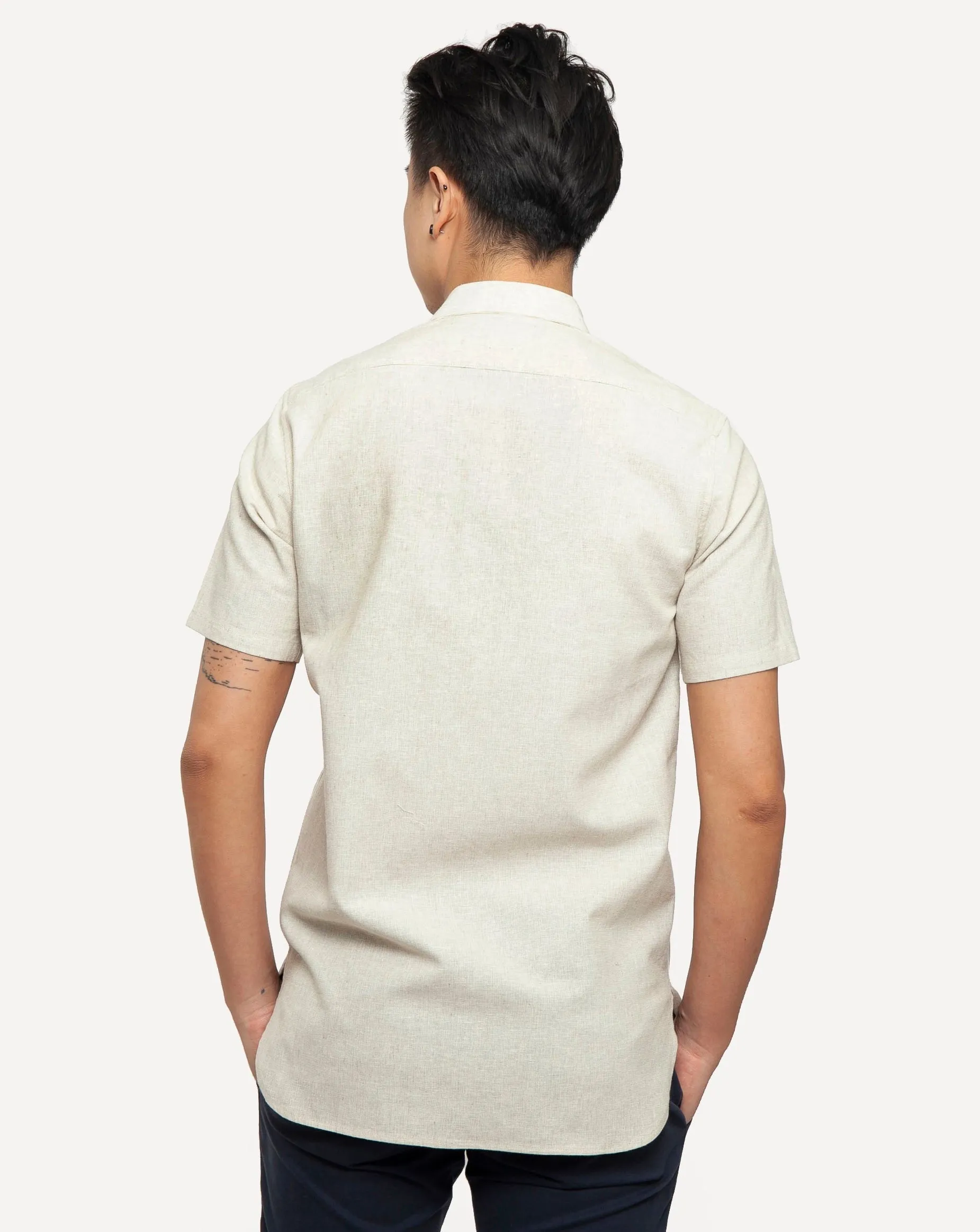 Short Sleeve Neuwirth Shirt | Natural Linen Hatches sold by 18 Waits product image thumbnail 2