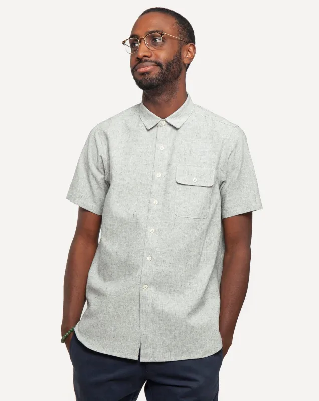 Short Sleeve Neuwirth Shirt | Indigo Linen Hatches sold by 18 Waits