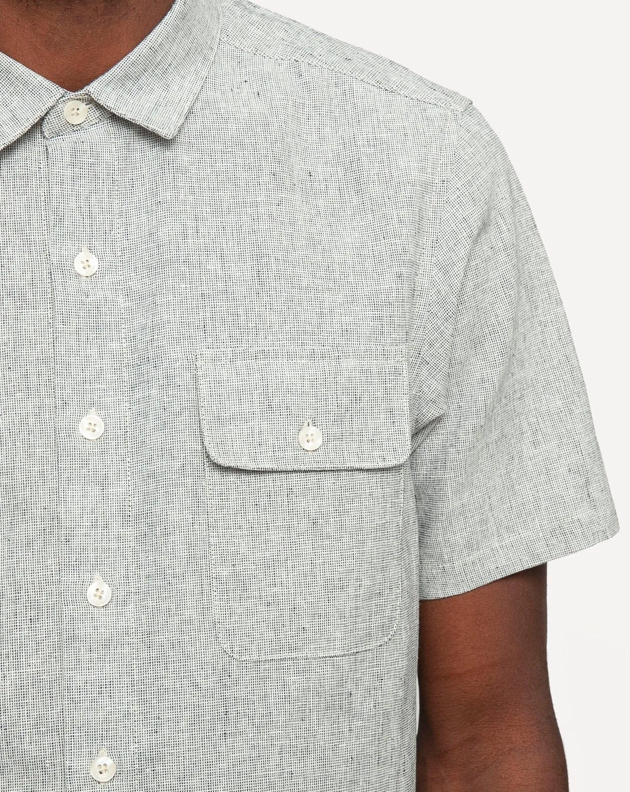 Short Sleeve Neuwirth Shirt | Indigo Linen Hatches sold by 18 Waits product image thumbnail 4