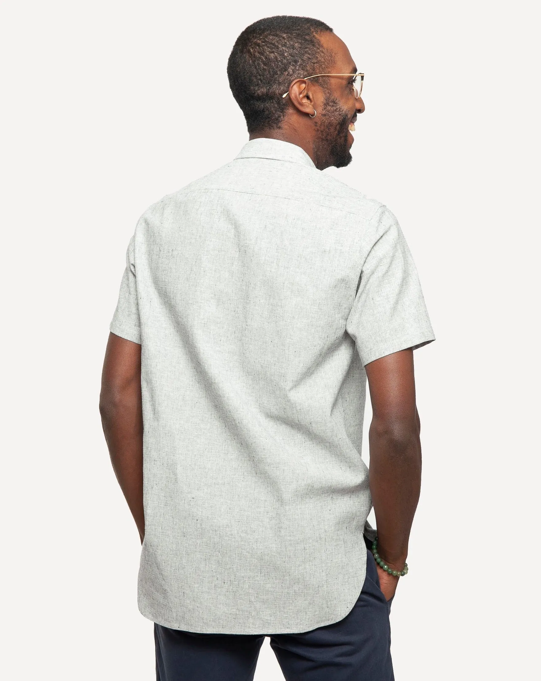 Short Sleeve Neuwirth Shirt | Indigo Linen Hatches sold by 18 Waits product image thumbnail 3