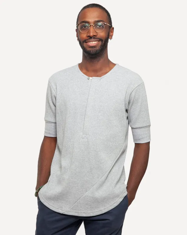 Hitchhiker Henley | Organic | Light Grey Micro Waffle sold by 18 Waits