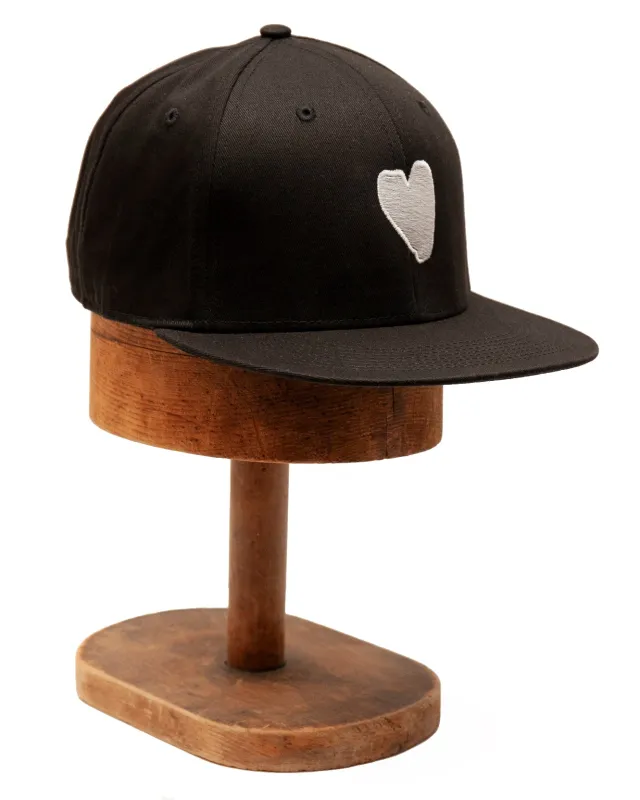 Flat Bill Snapback Cap | White Heart on Black sold by 18 Waits