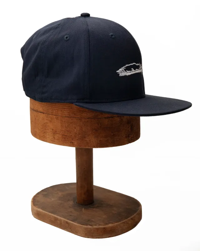 Flat Bill Snapback Cap | White Feather Logo on Navy sold by 18 Waits