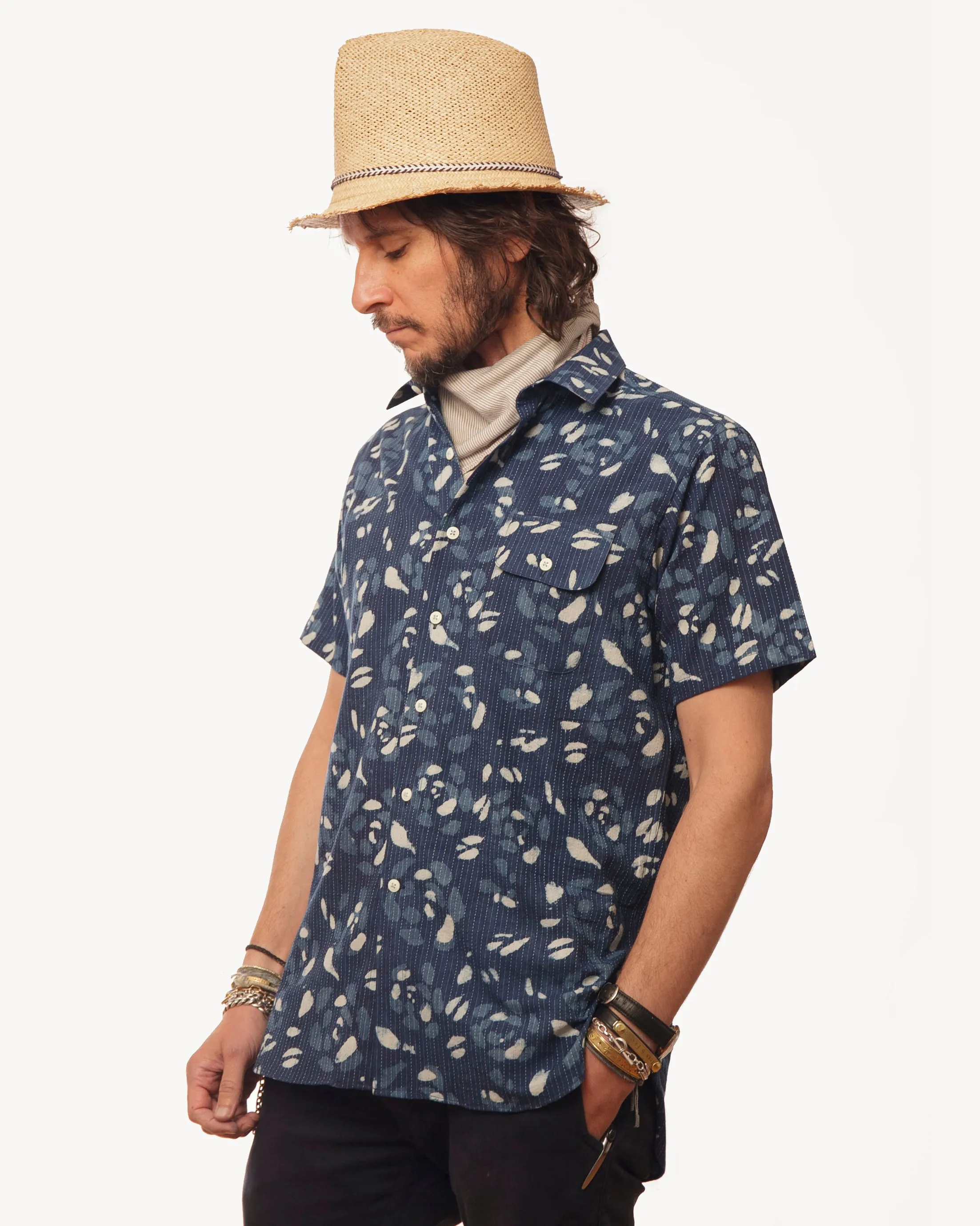 Short Sleeve Neuwirth Shirt | Indigo Blossom Stitch sold by 18 Waits product image thumbnail 2