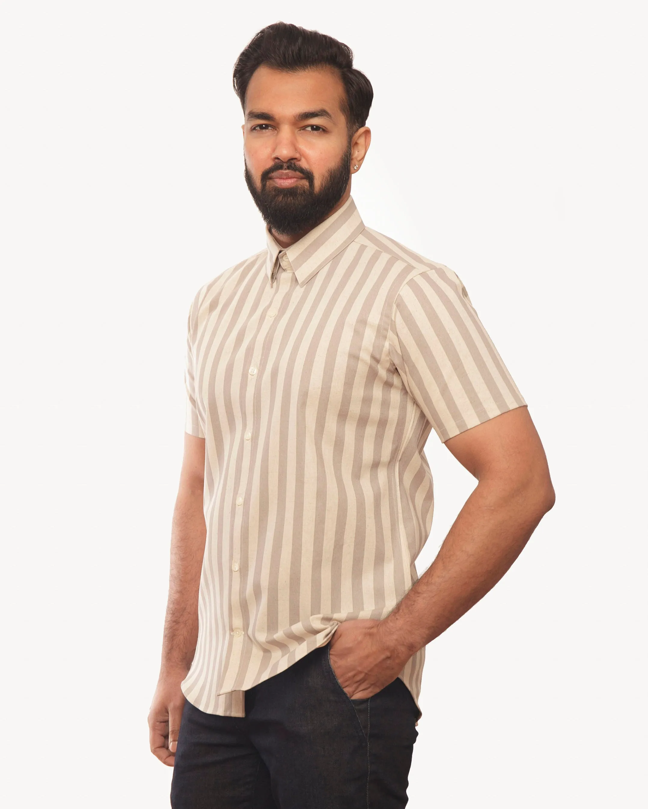 Short Sleeve Dylan Shirt | Tipsy Sailor Stripes (Grey) sold by 18 Waits product image thumbnail 2