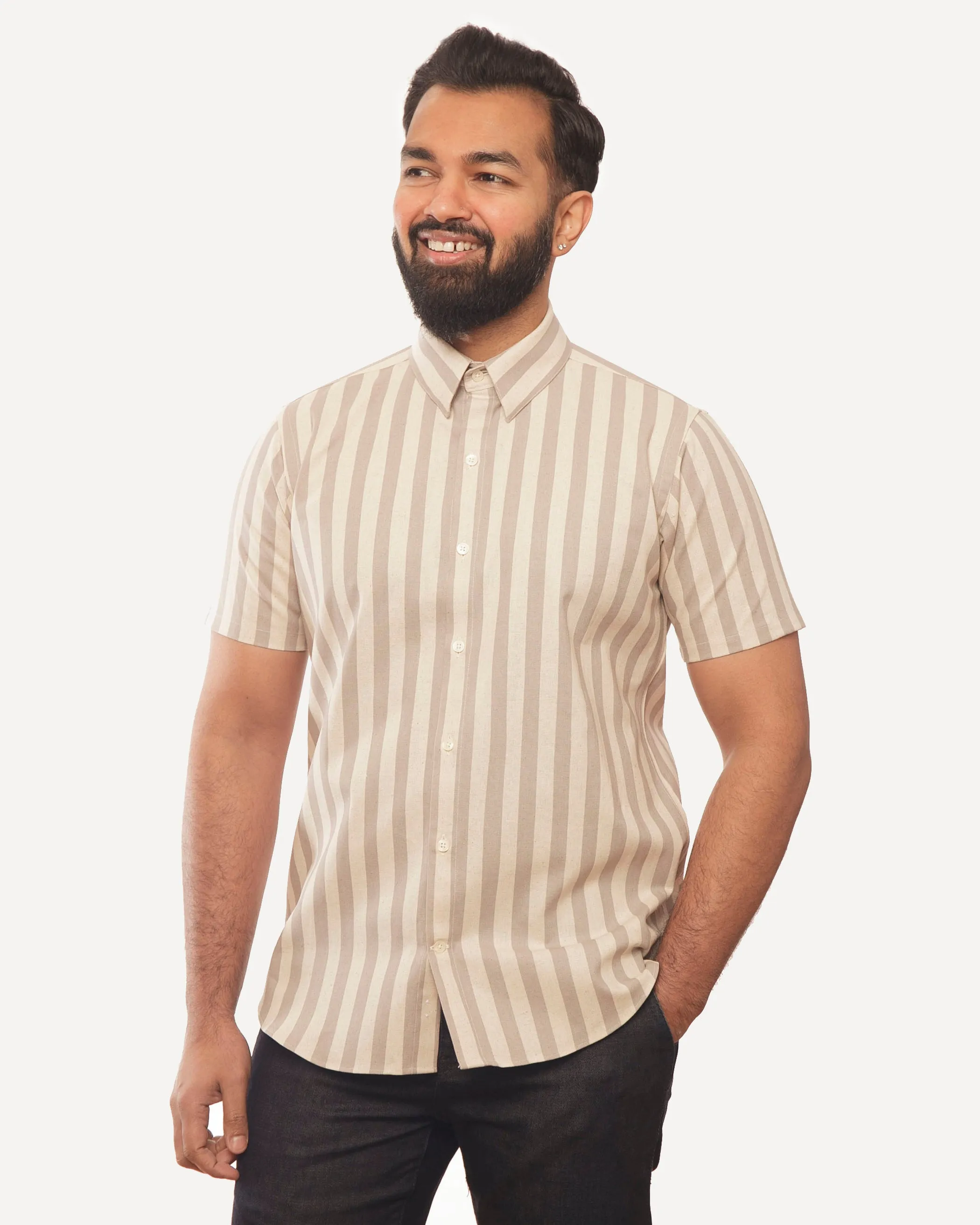 Short Sleeve Dylan Shirt | Tipsy Sailor Stripes (Grey) sold by 18 Waits